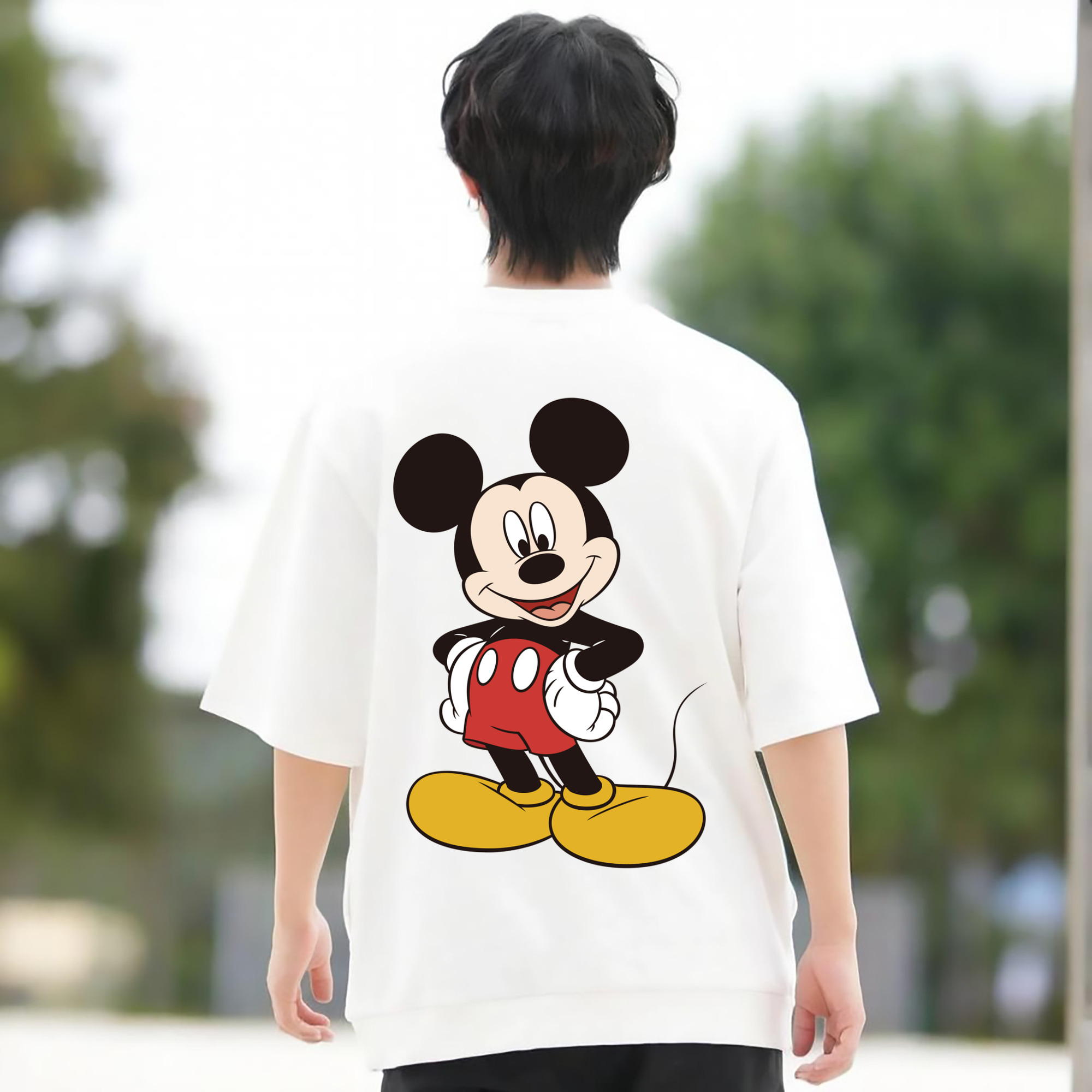 ミッキーマウス Mickey Mouse 綿100％ メンズ半袖Tシャツ（バックプリント） 通気性