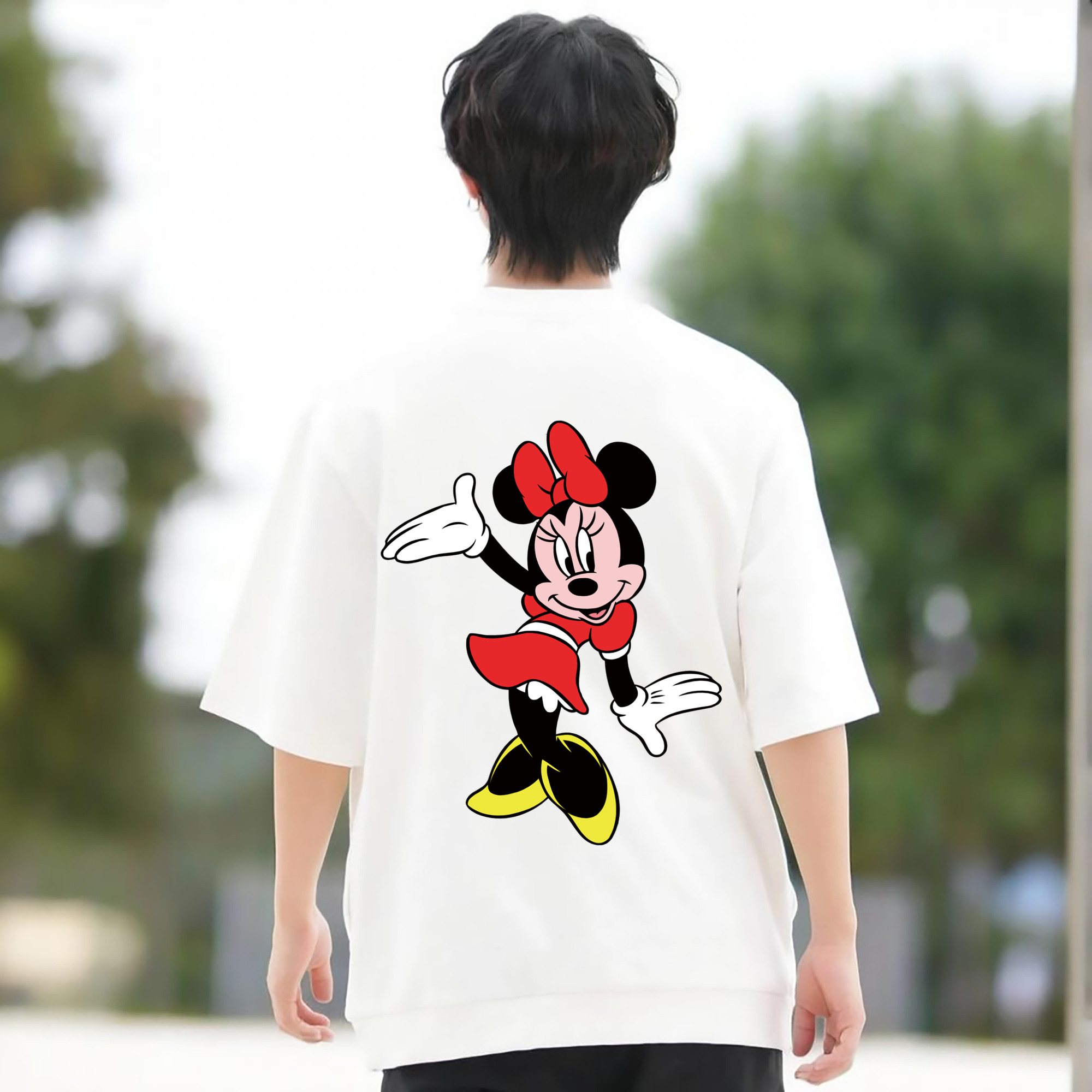 ミッキーマウス Mickey Mouse 綿100％ メンズ半袖Tシャツ（バックプリント） 通気性