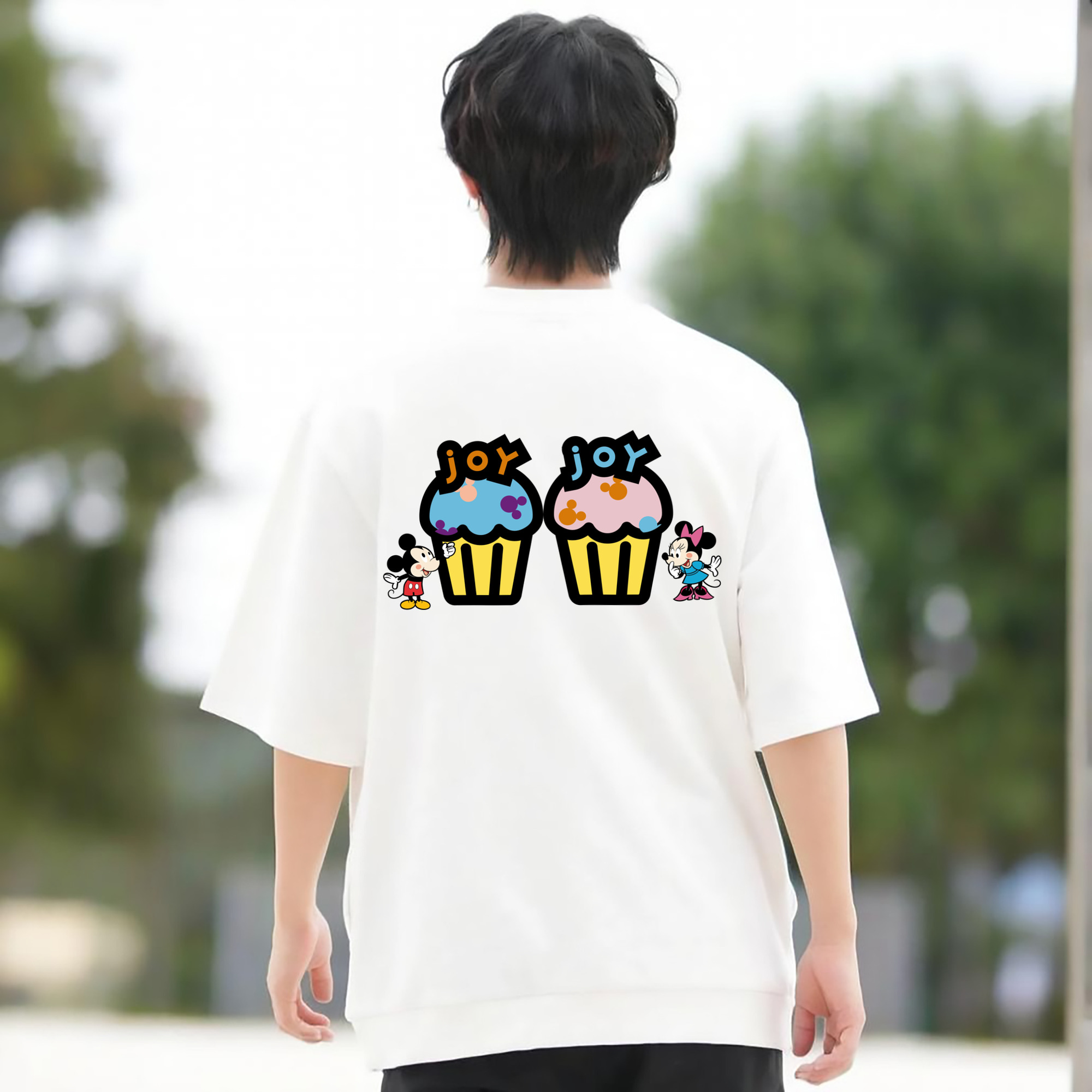 ミッキーマウス Mickey Mouse 綿100％ メンズ半袖Tシャツ（バックプリント） 通気性