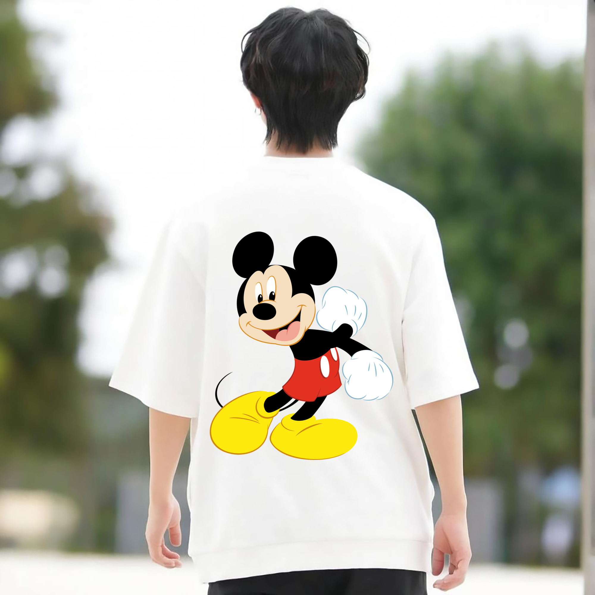 ミッキーマウス Mickey Mouse 綿100％ メンズ半袖Tシャツ（バックプリント） 通気性