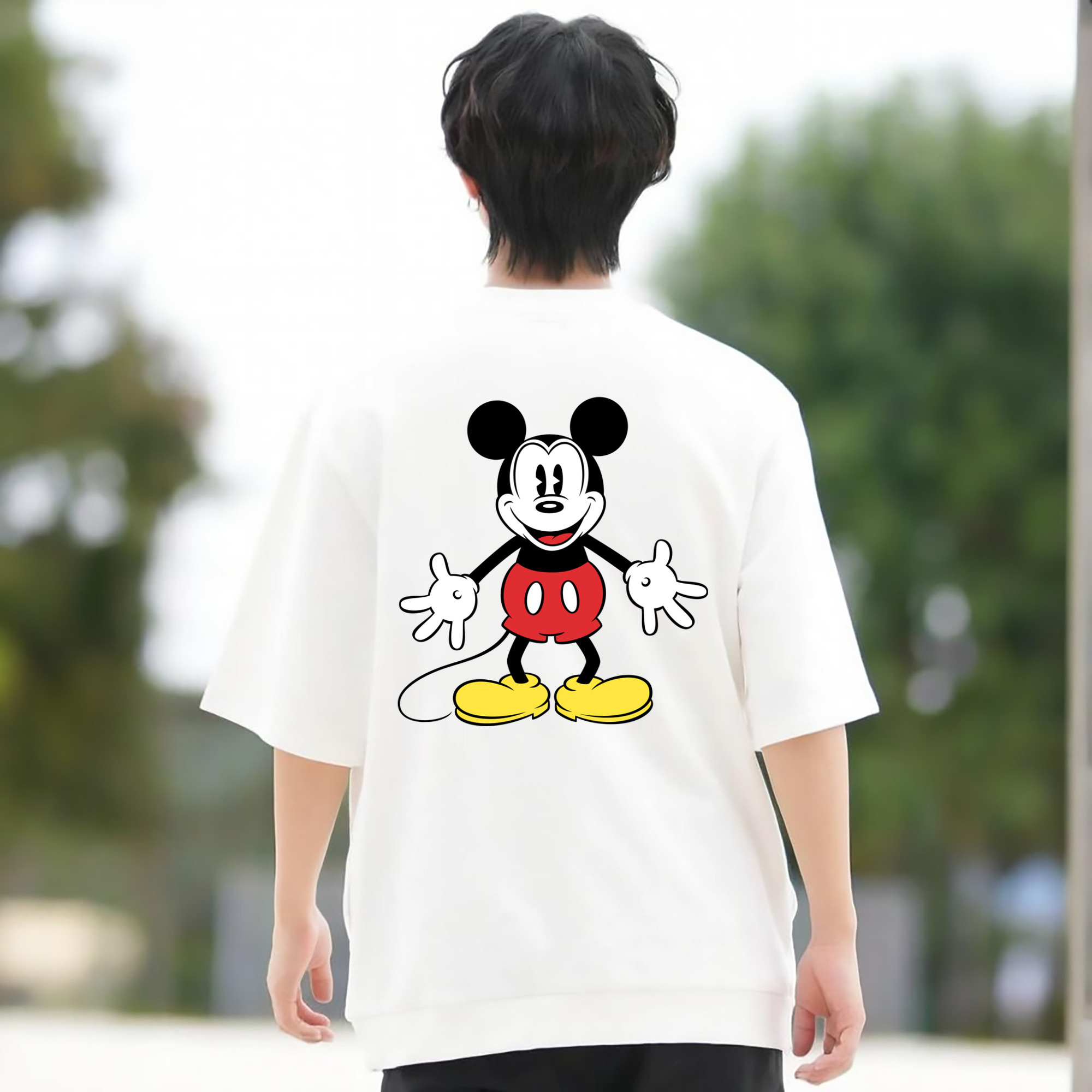 ミッキーマウス Mickey Mouse 綿100％ メンズ半袖Tシャツ（バックプリント） 通気性