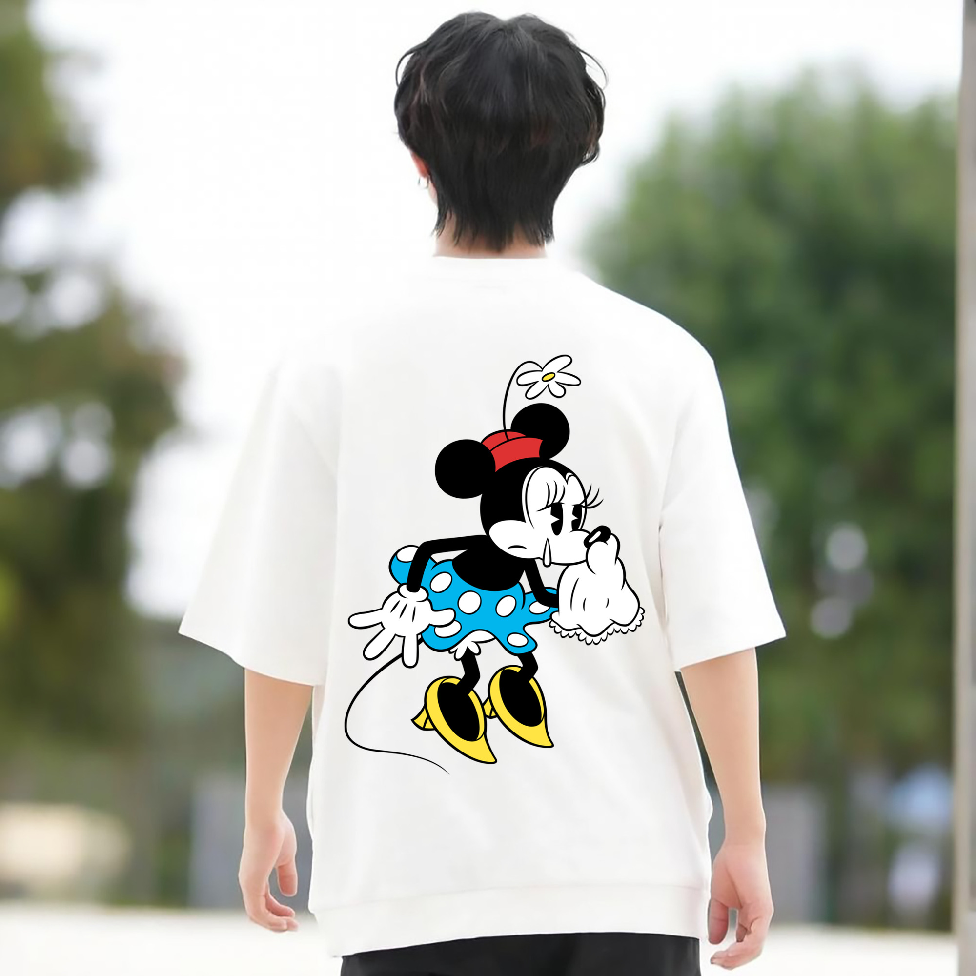 ミッキーマウス Mickey Mouse 綿100％ メンズ半袖Tシャツ（バックプリント） 通気性