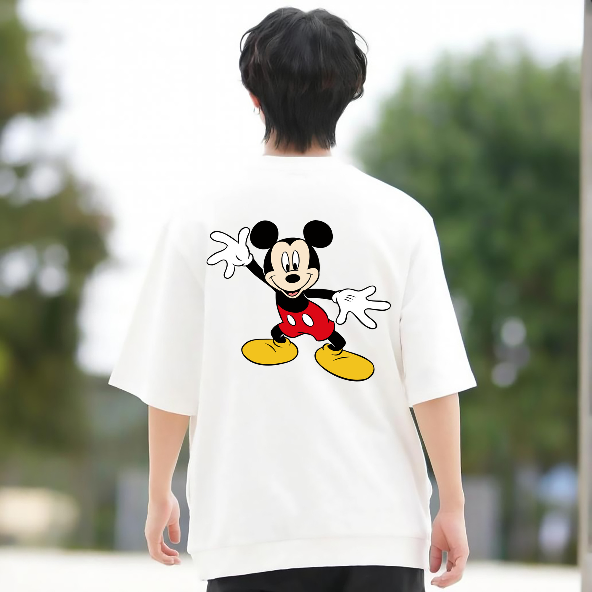 ミッキーマウス Mickey Mouse 綿100％ メンズ半袖Tシャツ（バックプリント） 通気性