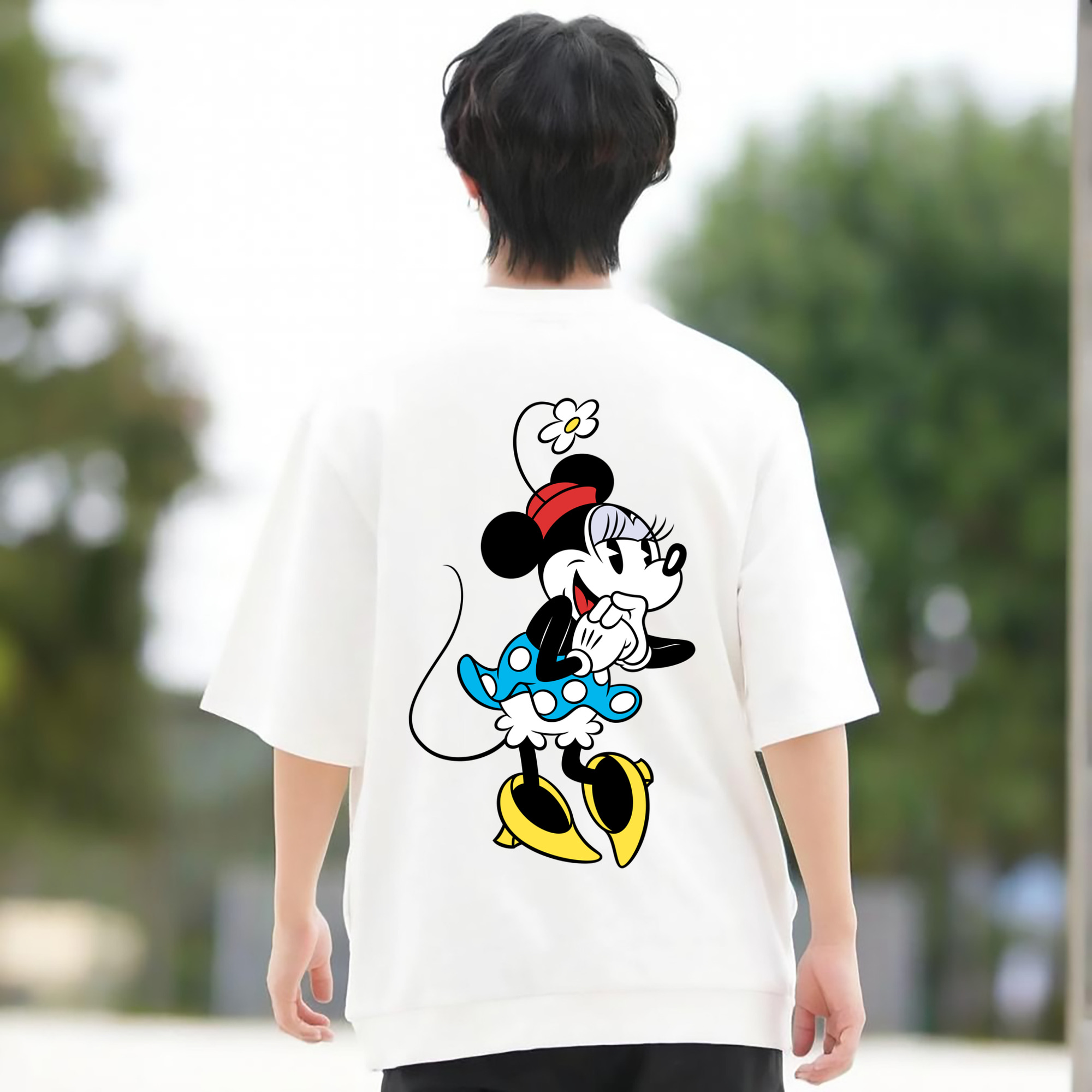 ミッキーマウス Mickey Mouse 綿100％ メンズ半袖Tシャツ（バックプリント） 通気性