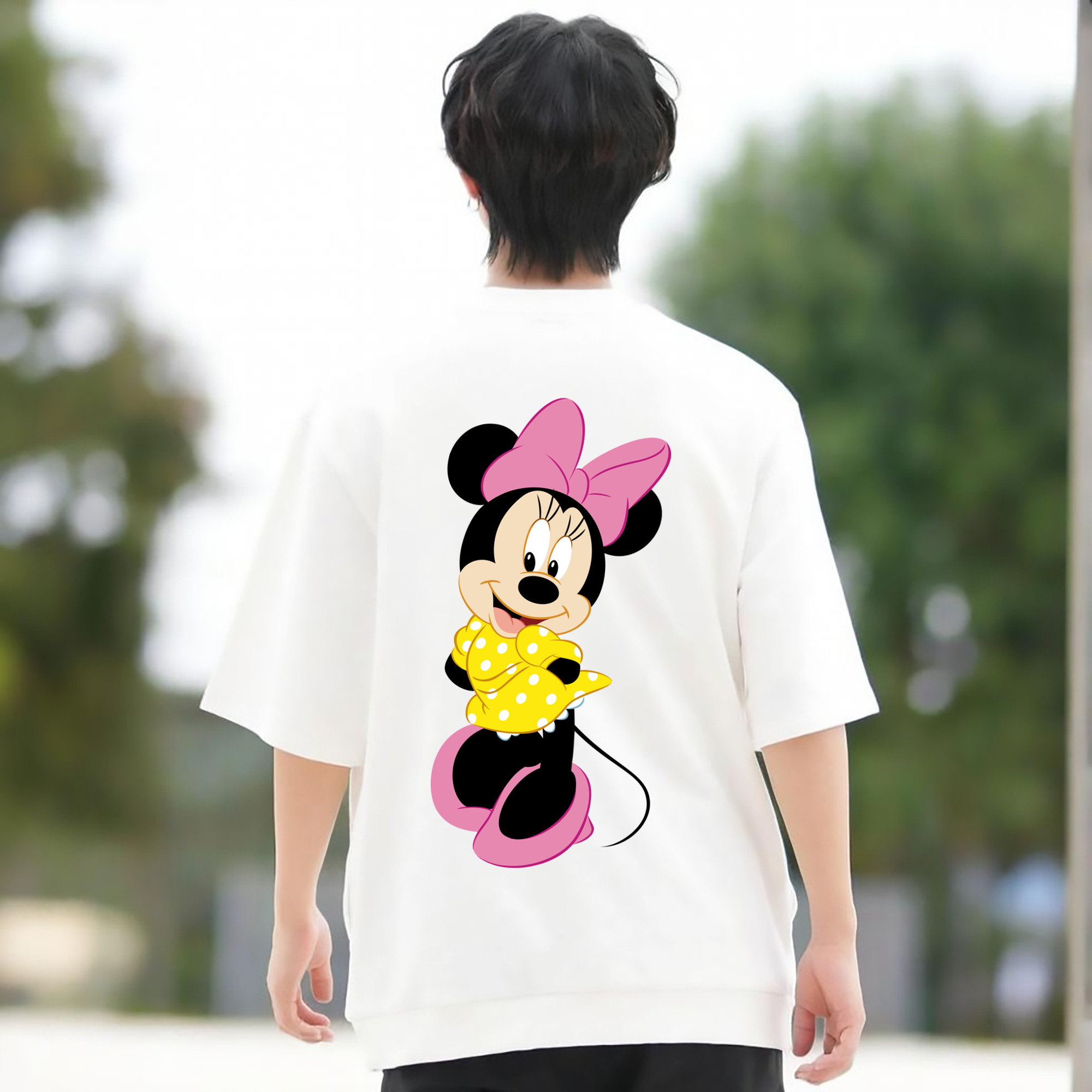 ミッキーマウス Mickey Mouse 綿100％ メンズ半袖Tシャツ（バックプリント） 通気性