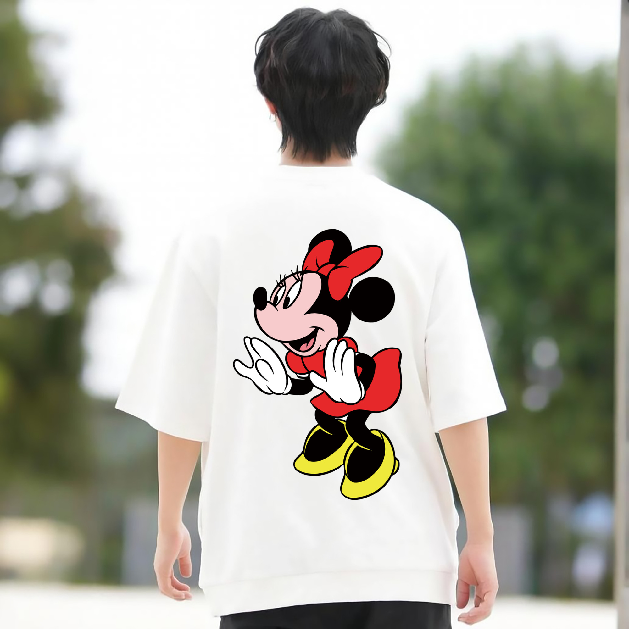 ミッキーマウス Mickey Mouse 綿100％ メンズ半袖Tシャツ（バックプリント） 通気性