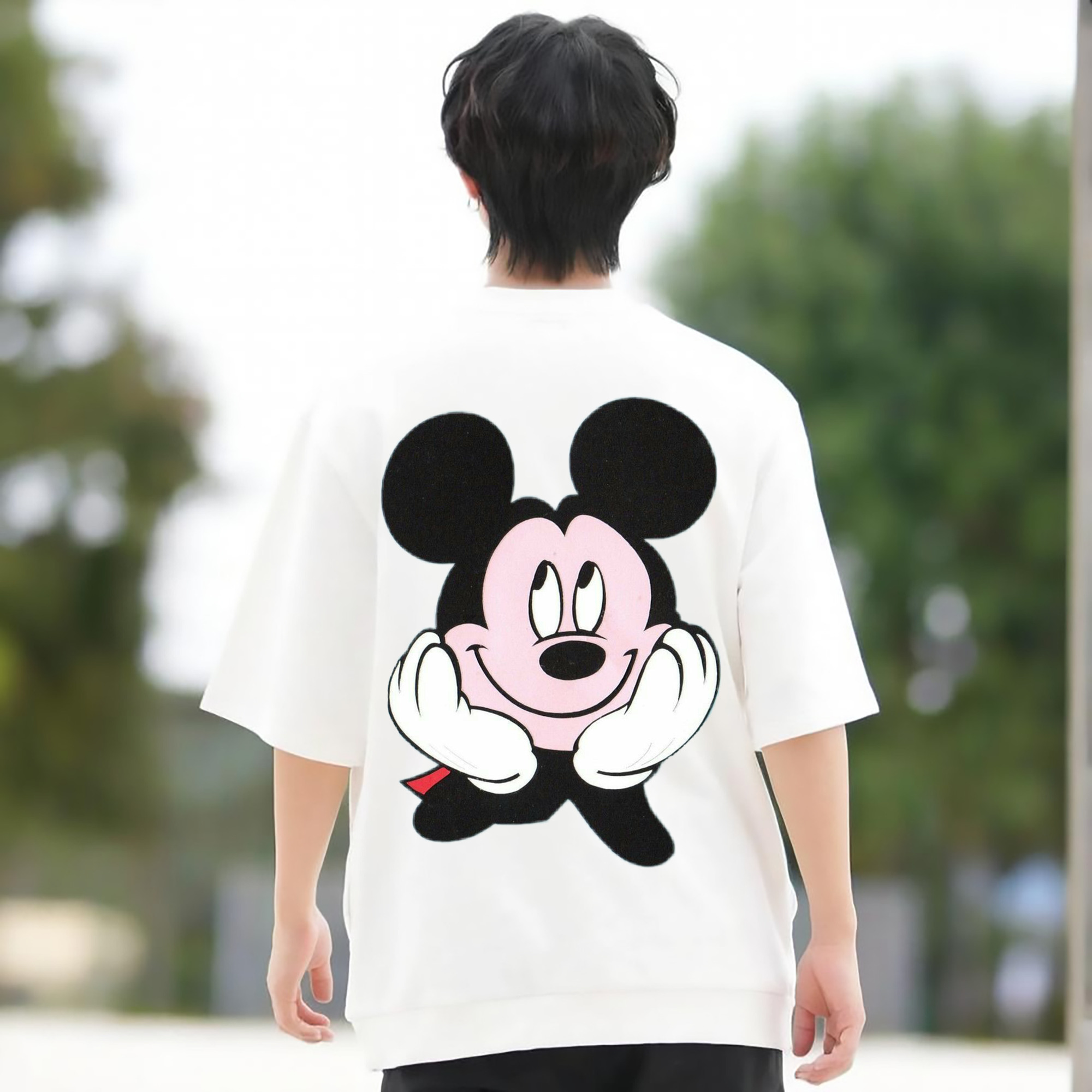 ミッキーマウス Mickey Mouse 綿100％ メンズ半袖Tシャツ（バックプリント） 通気性