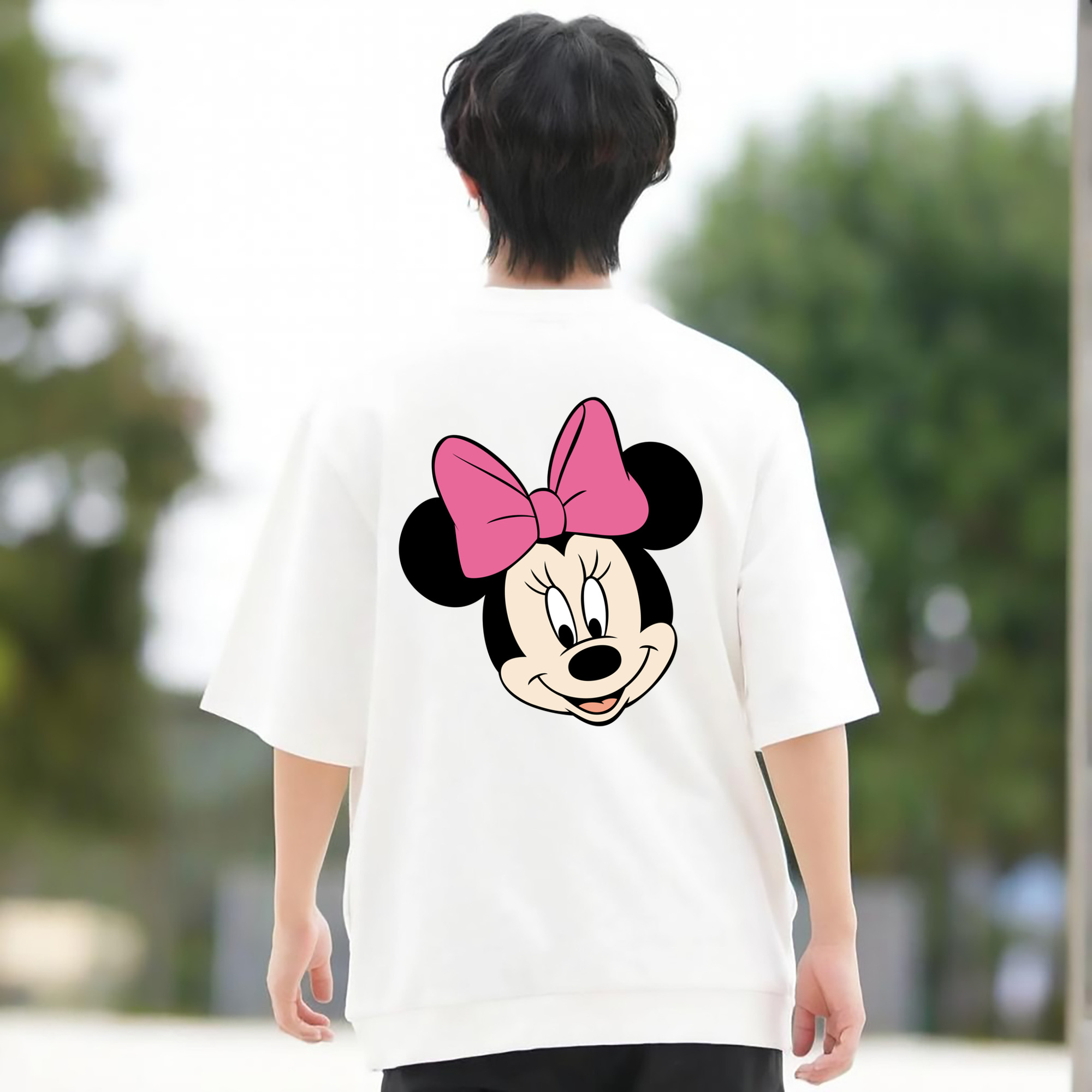 ミッキーマウス Mickey Mouse 綿100％ メンズ半袖Tシャツ（バックプリント） 通気性