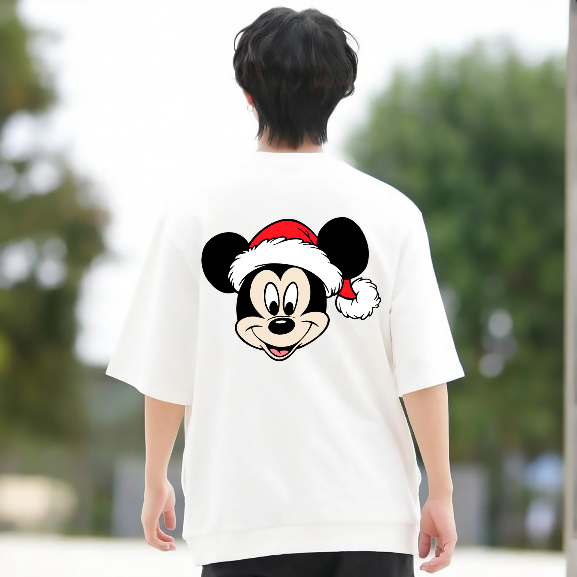 ミッキーマウス Mickey Mouse 綿100％ メンズ半袖Tシャツ（バックプリント） 通気性