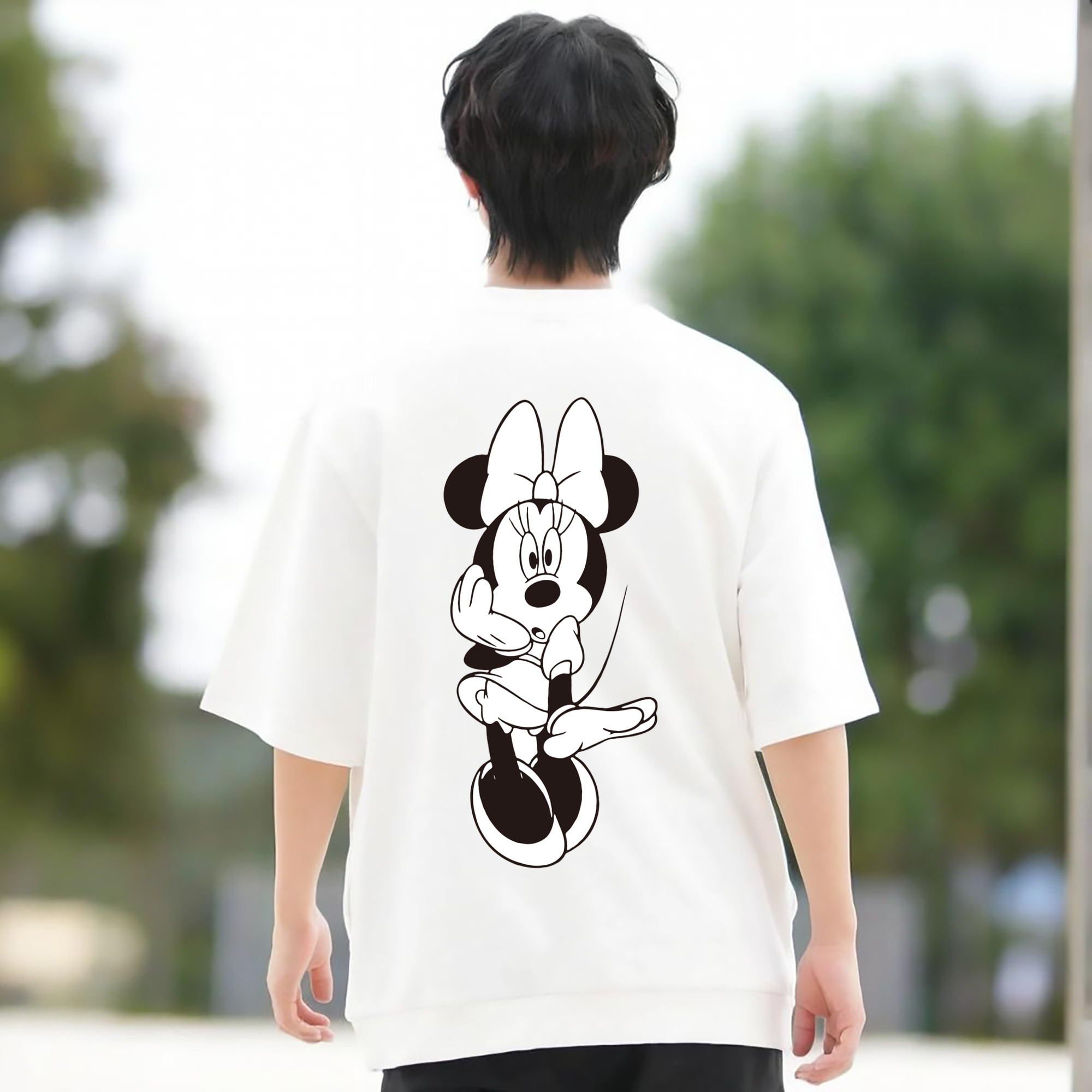 ミッキーマウス Mickey Mouse 綿100％ メンズ半袖Tシャツ（バックプリント） 通気性