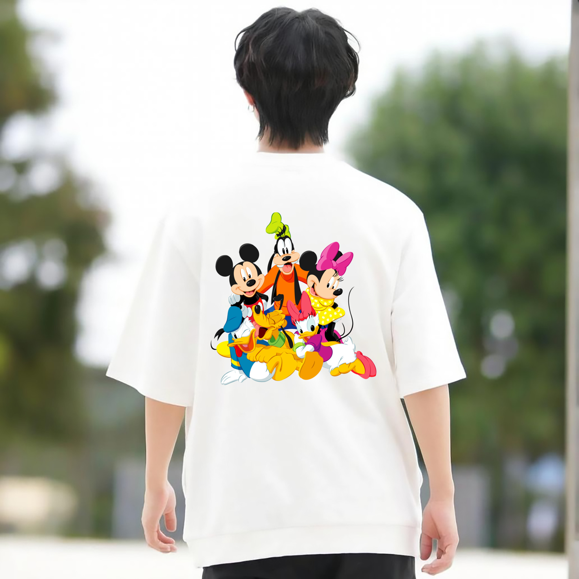 ミッキーマウス Mickey Mouse 綿100％ メンズ半袖Tシャツ（バックプリント） 通気性