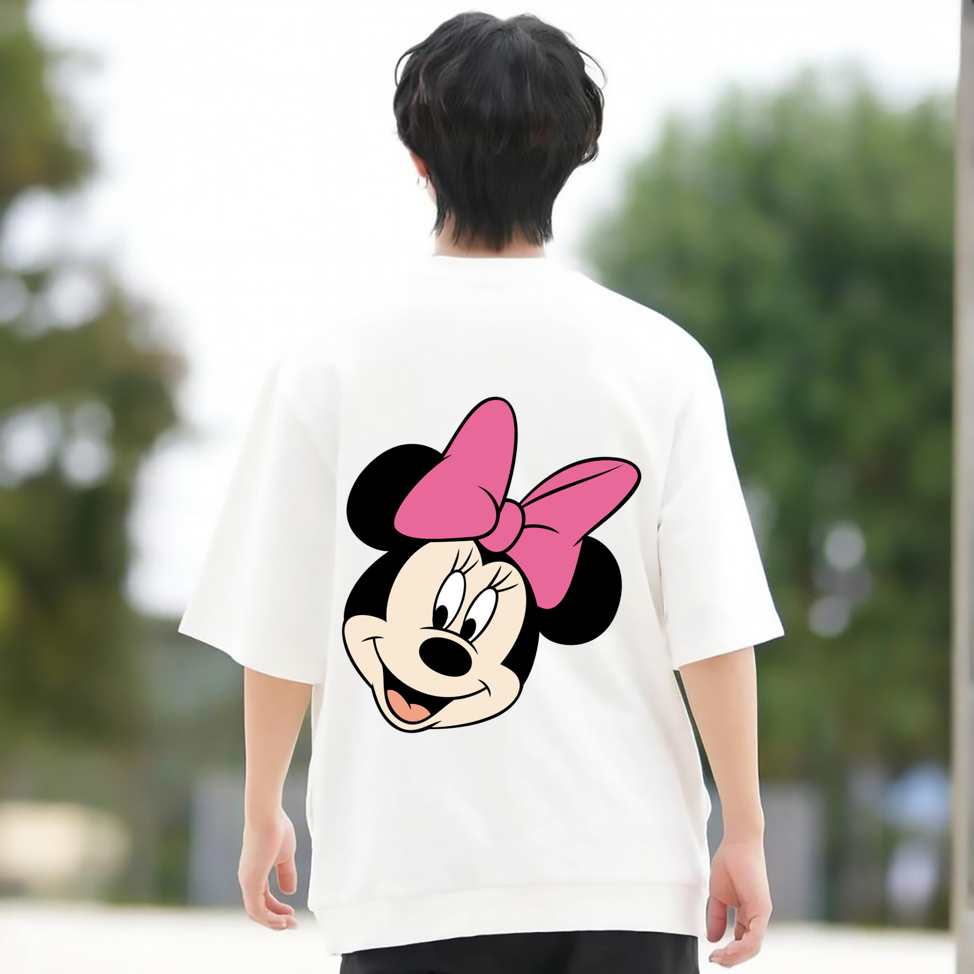 ミッキーマウス Mickey Mouse 綿100％ メンズ半袖Tシャツ（バックプリント） 通気性