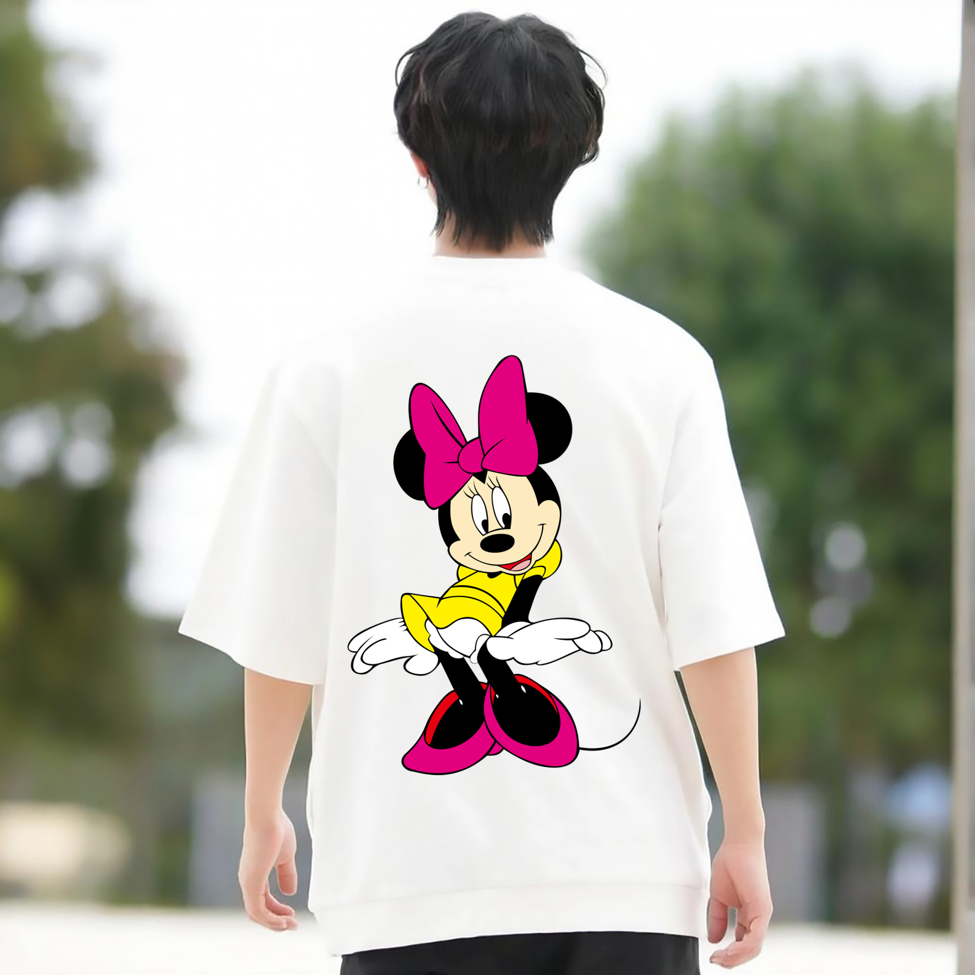 ミッキーマウス Mickey Mouse 綿100％ メンズ半袖Tシャツ（バックプリント） 通気性