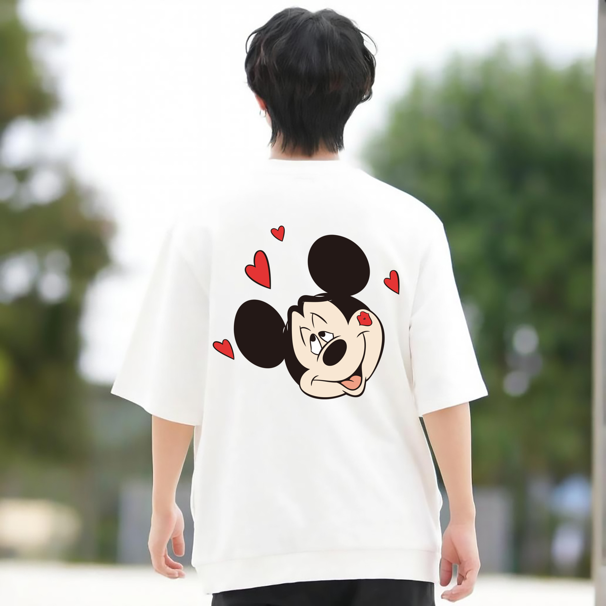 ミッキーマウス Mickey Mouse 綿100％ メンズ半袖Tシャツ（バックプリント） 通気性
