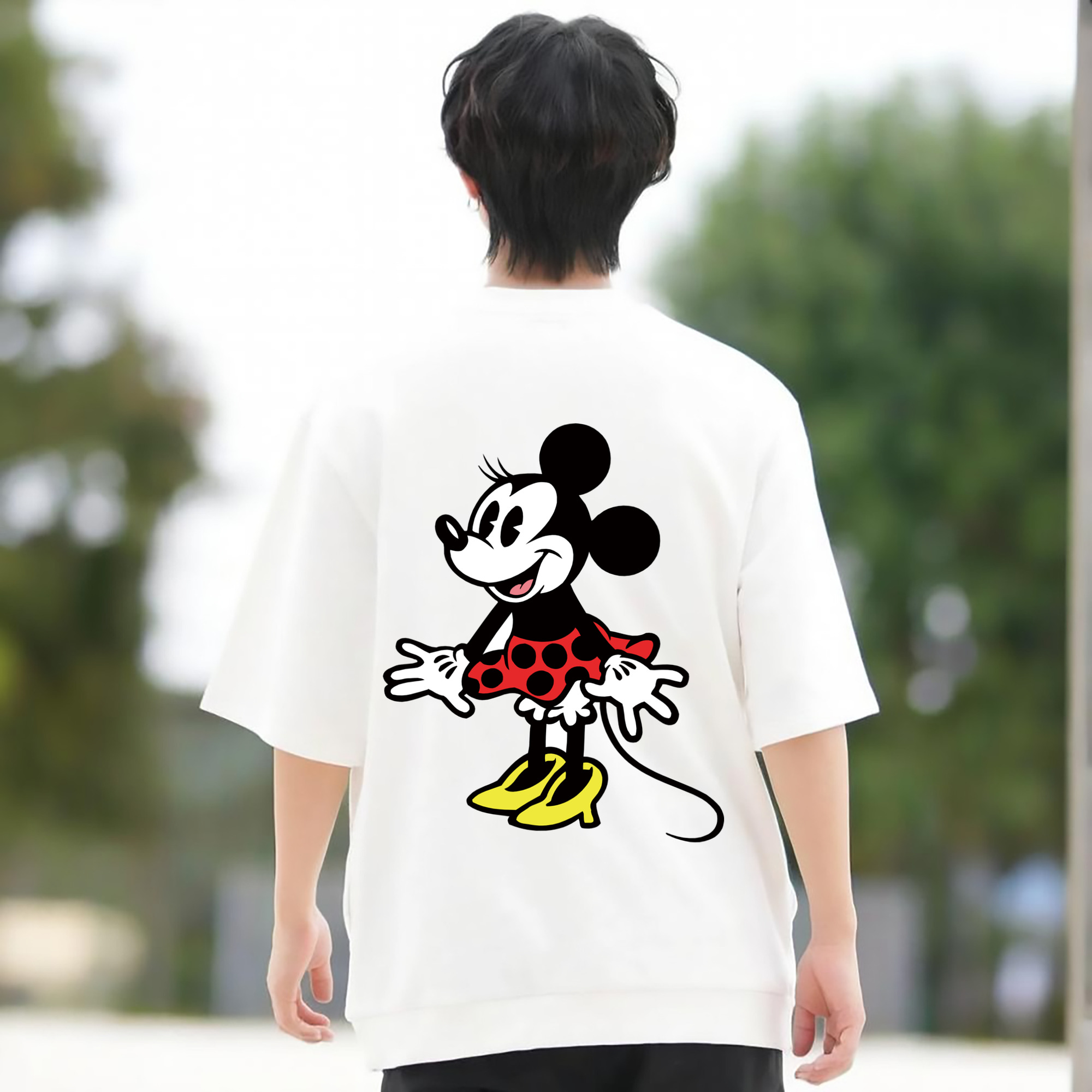 ミッキーマウス Mickey Mouse 綿100％ メンズ半袖Tシャツ（バックプリント） 通気性