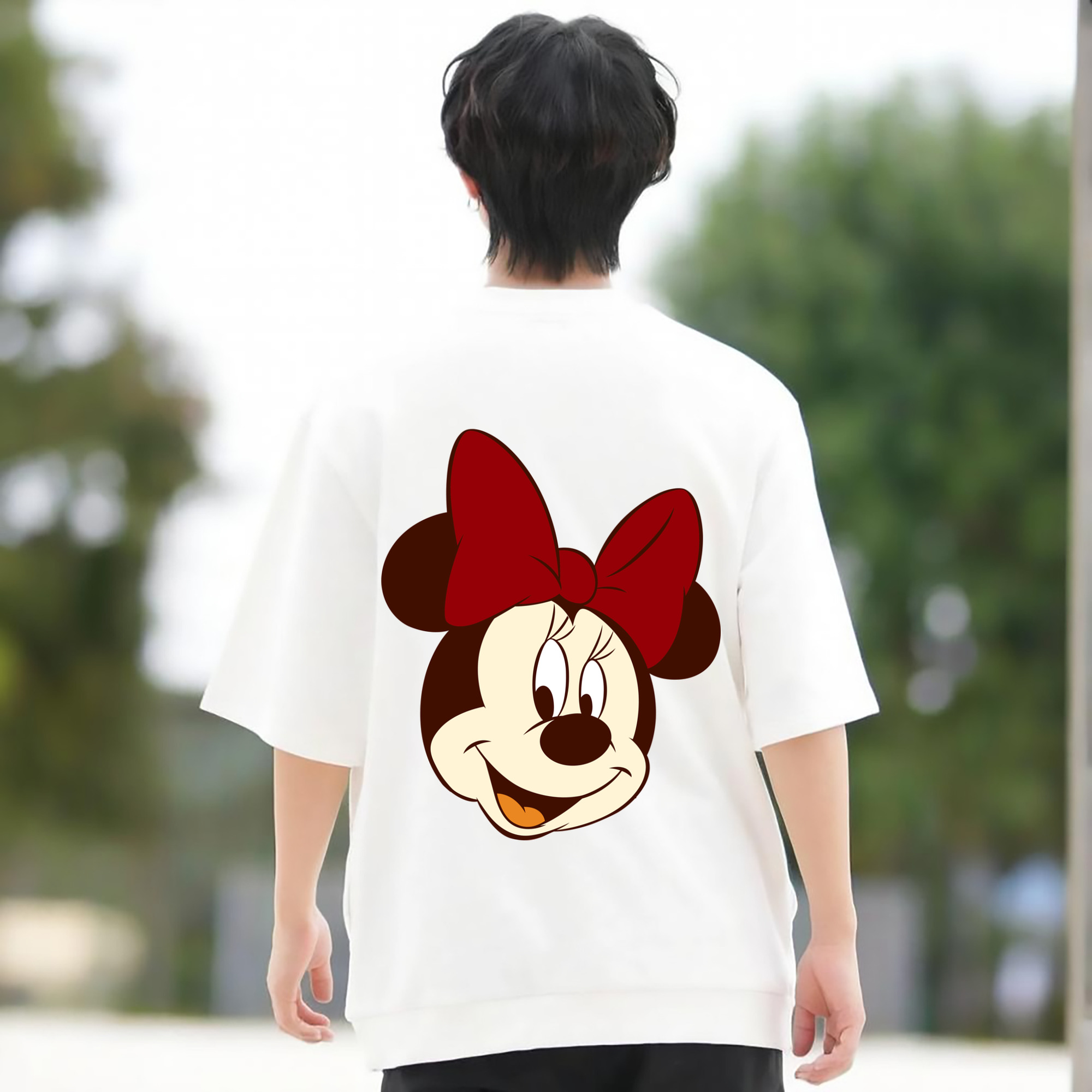 ミッキーマウス Mickey Mouse 綿100％ メンズ半袖Tシャツ（バックプリント） 通気性