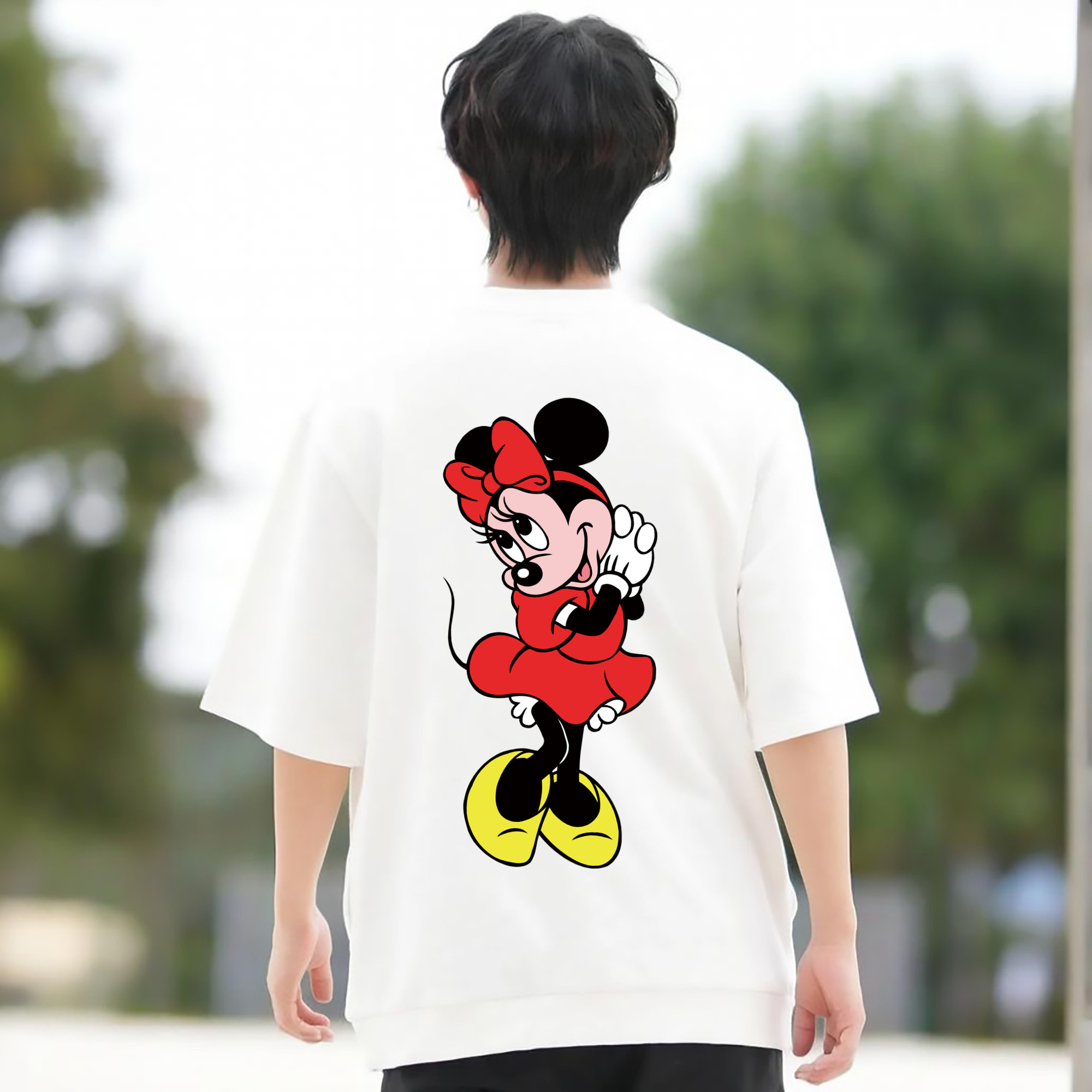 ミッキーマウス Mickey Mouse 綿100％ メンズ半袖Tシャツ（バックプリント） 通気性