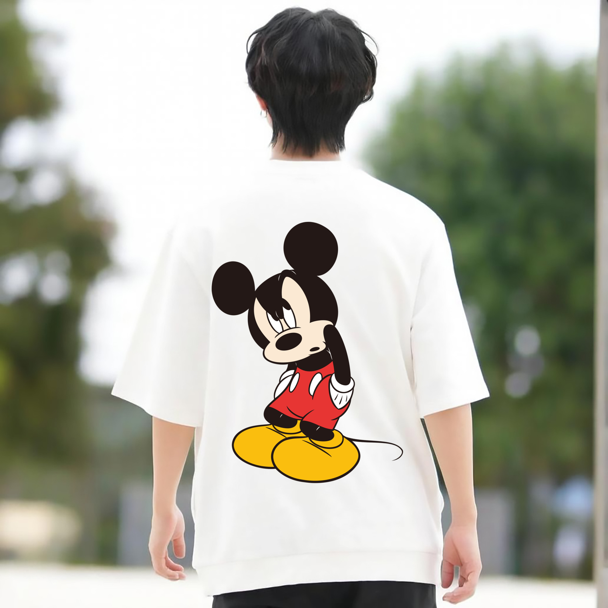 ミッキーマウス Mickey Mouse 綿100％ メンズ半袖Tシャツ（バックプリント） 通気性