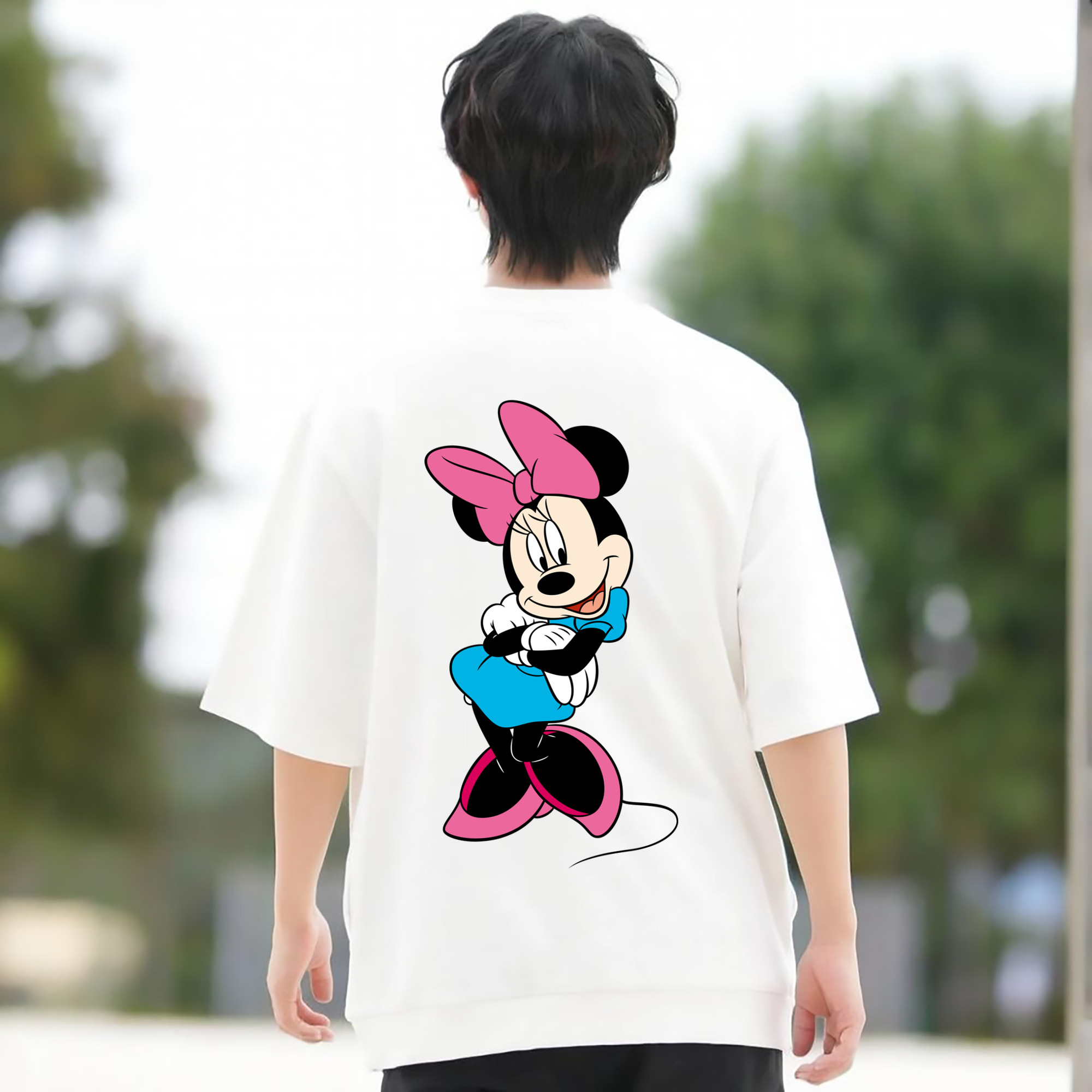 ミッキーマウス Mickey Mouse 綿100％ メンズ半袖Tシャツ（バックプリント） 通気性