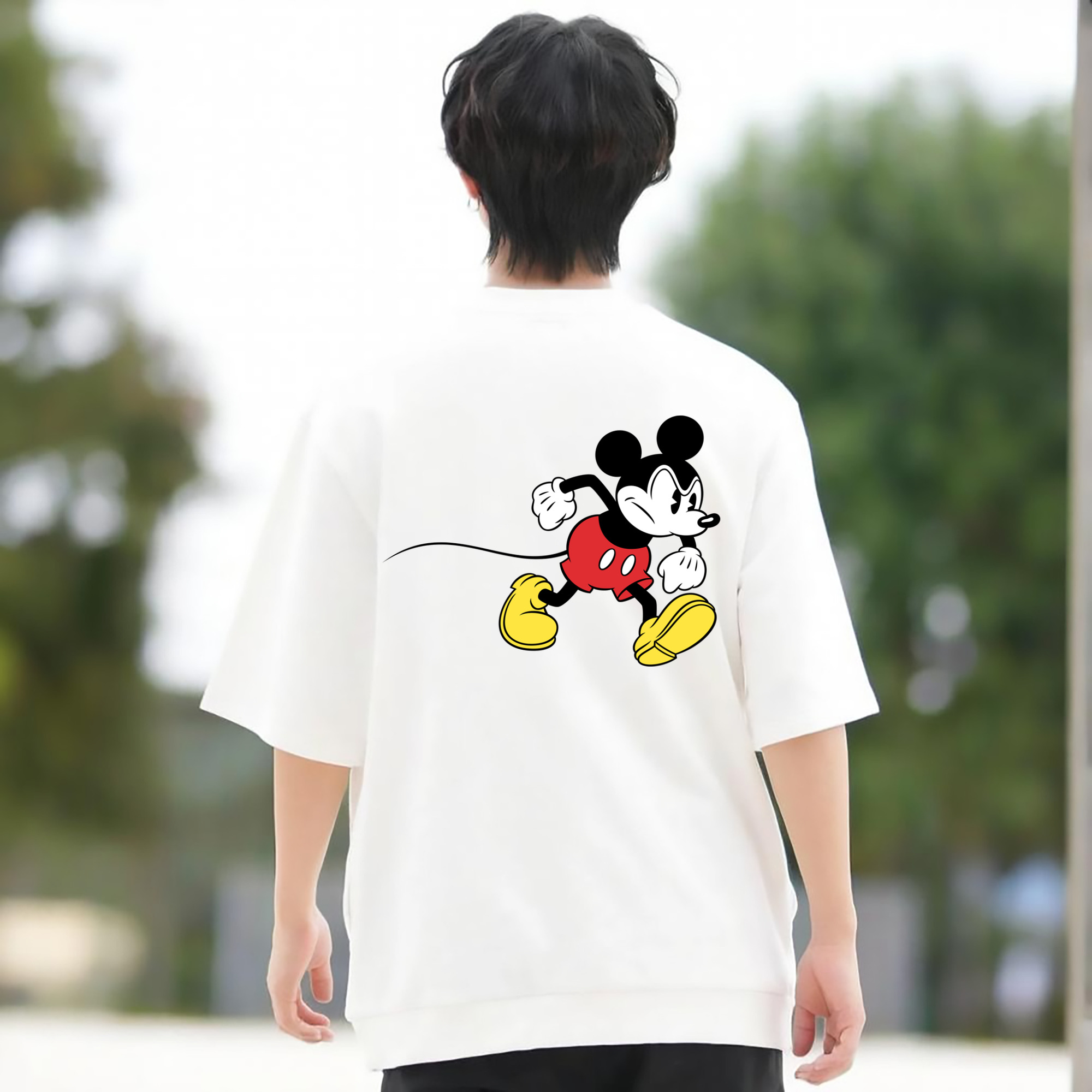 ミッキーマウス Mickey Mouse 綿100％ メンズ半袖Tシャツ（バックプリント） 通気性