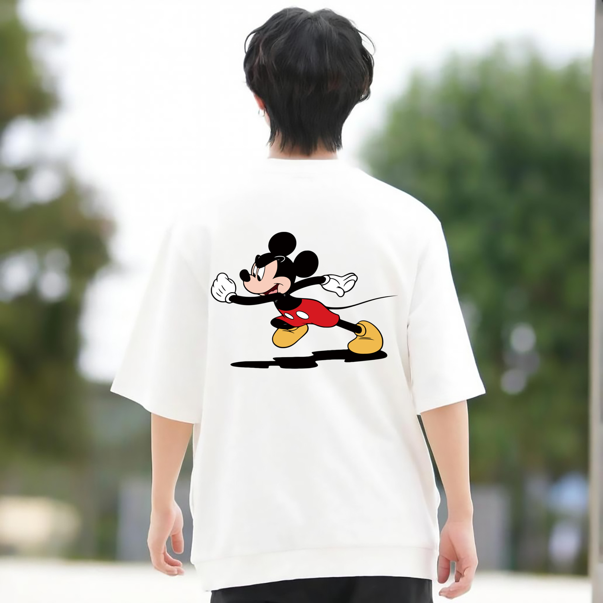 ミッキーマウス Mickey Mouse 綿100％ メンズ半袖Tシャツ（バックプリント） 通気性