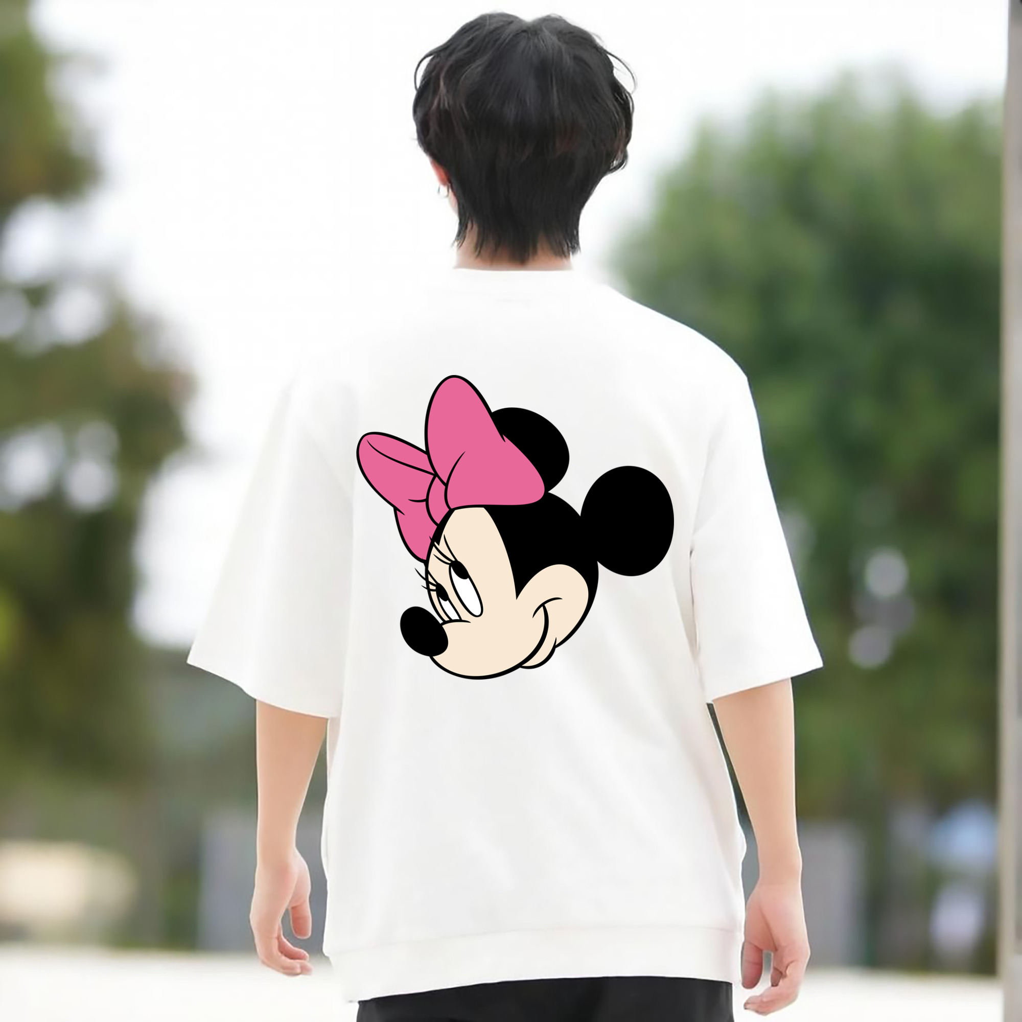 ミッキーマウス Mickey Mouse 綿100％ メンズ半袖Tシャツ（バックプリント） 通気性