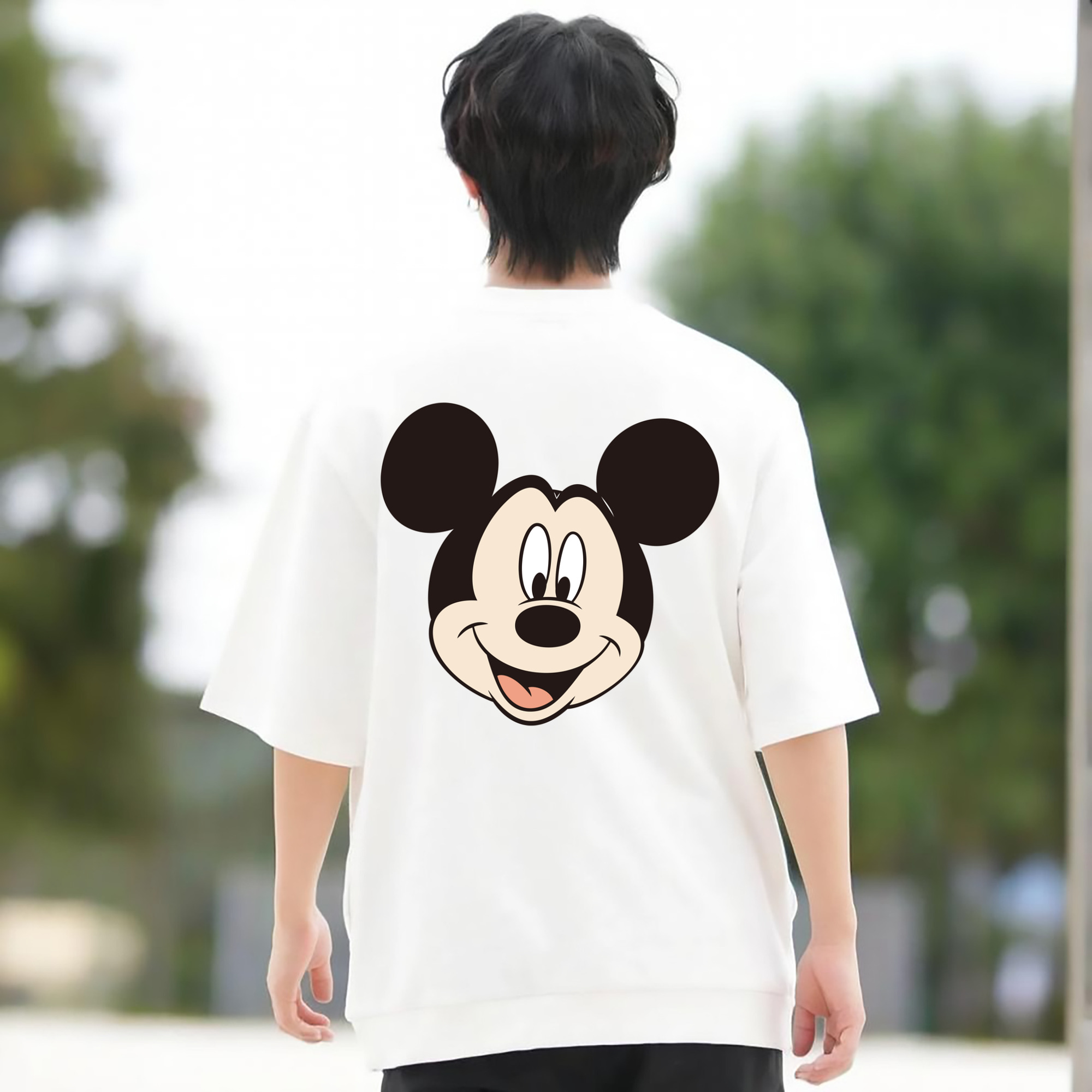 ミッキーマウス Mickey Mouse 綿100％ メンズ半袖Tシャツ（バックプリント） 通気性