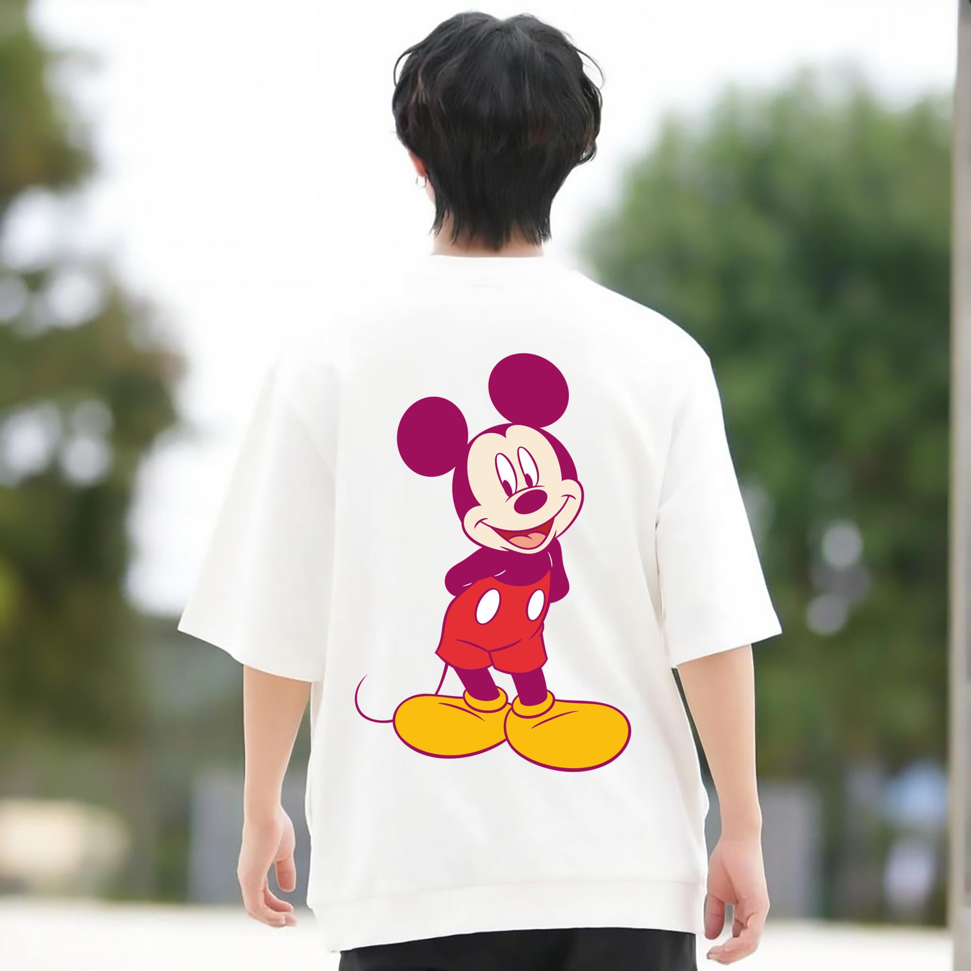 ミッキーマウス Mickey Mouse 綿100％ メンズ半袖Tシャツ（バックプリント） 通気性