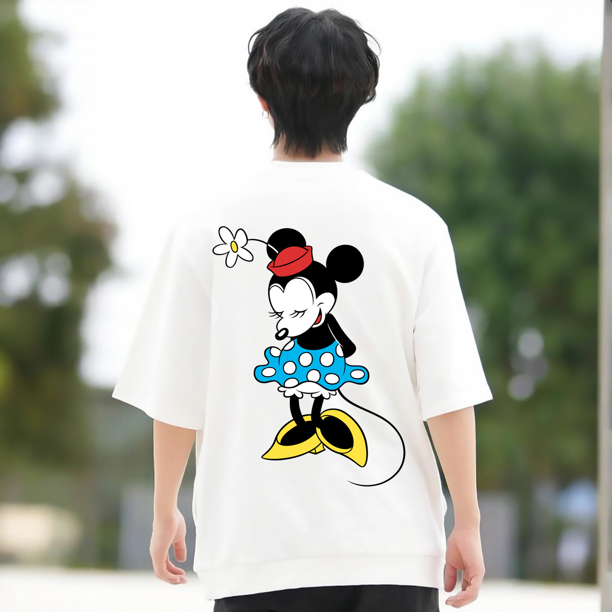 ミッキーマウス Mickey Mouse 綿100％ メンズ半袖Tシャツ（バックプリント） 通気性