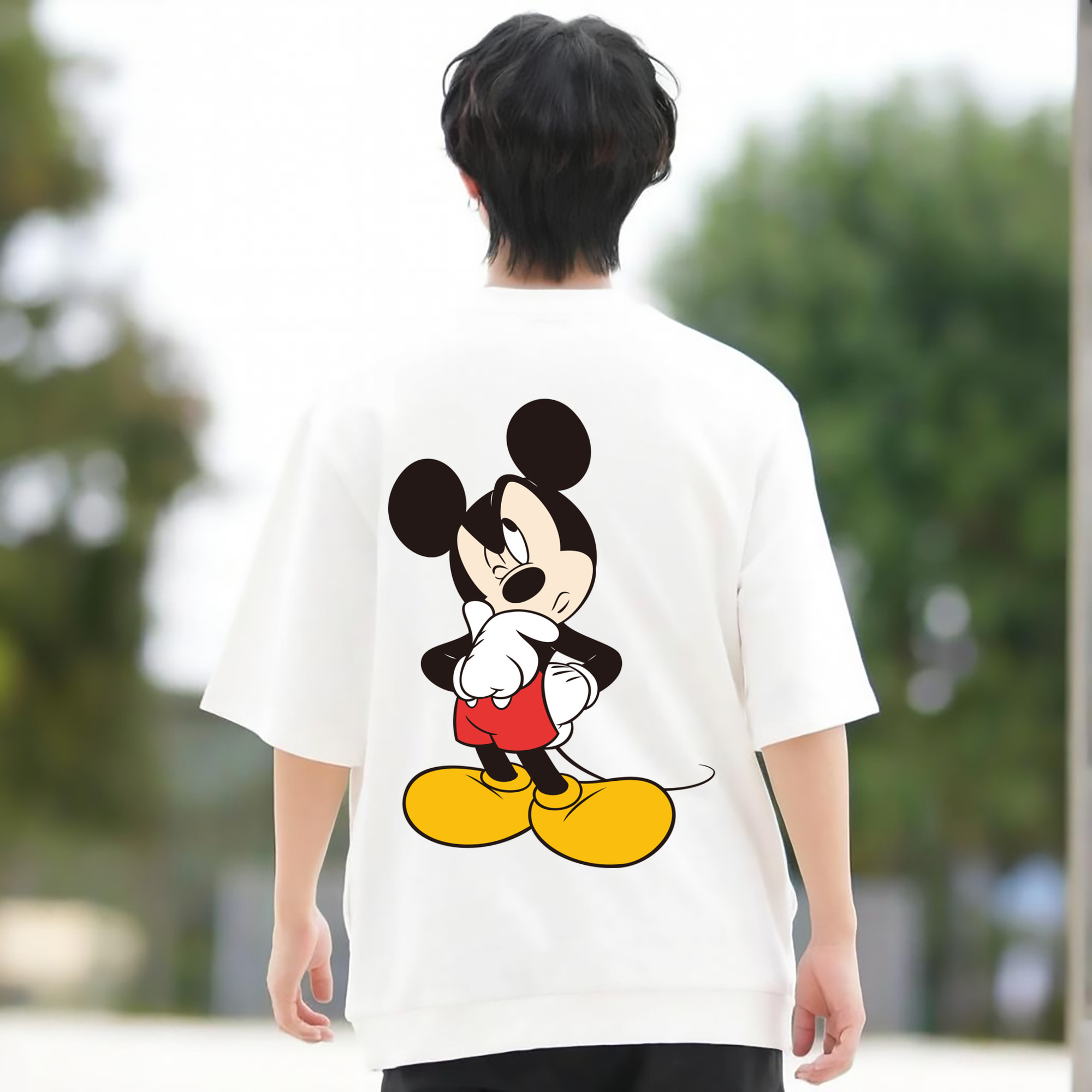 ミッキーマウス Mickey Mouse 綿100％ メンズ半袖Tシャツ（バックプリント） 通気性