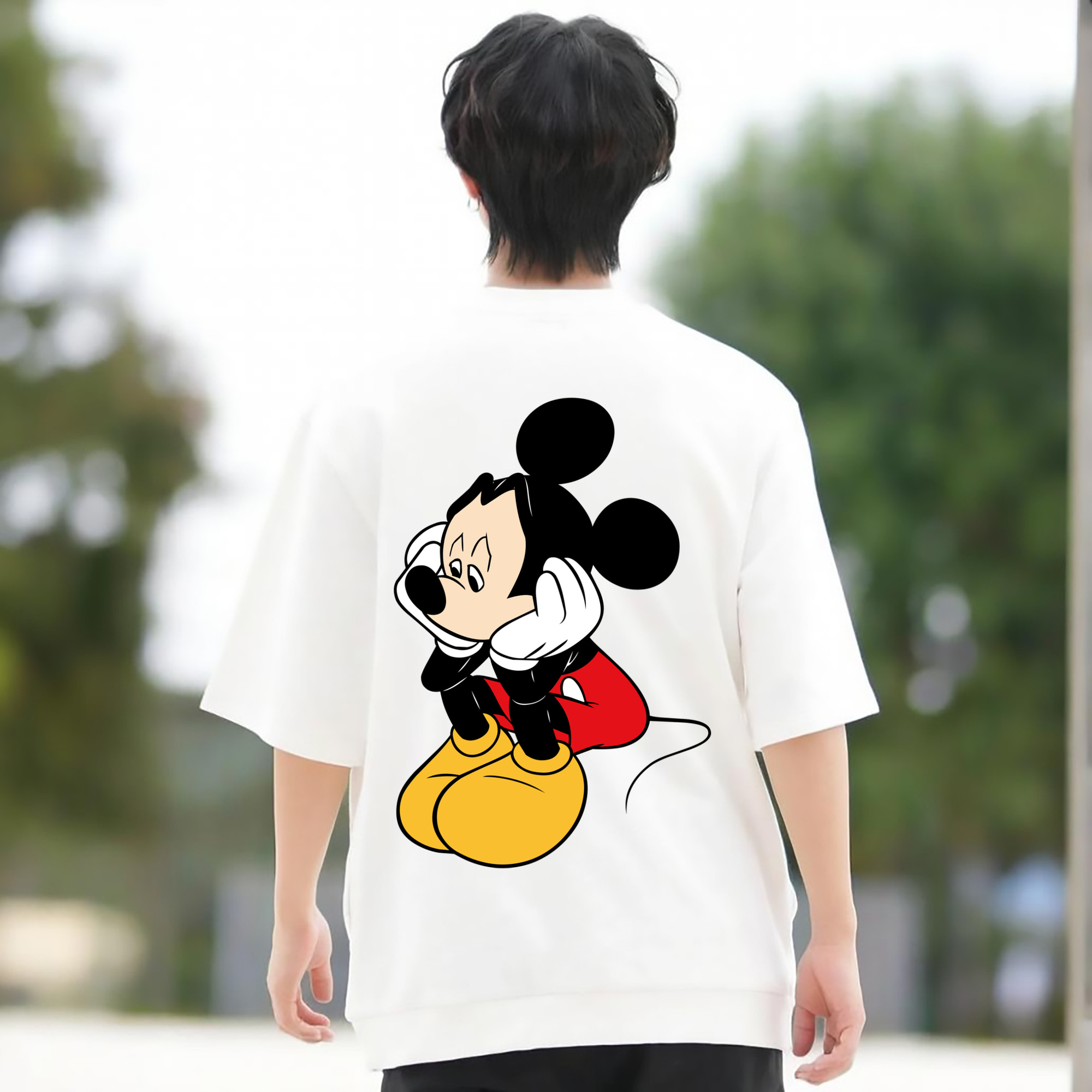 ミッキーマウス Mickey Mouse 綿100％ メンズ半袖Tシャツ（バックプリント） 通気性