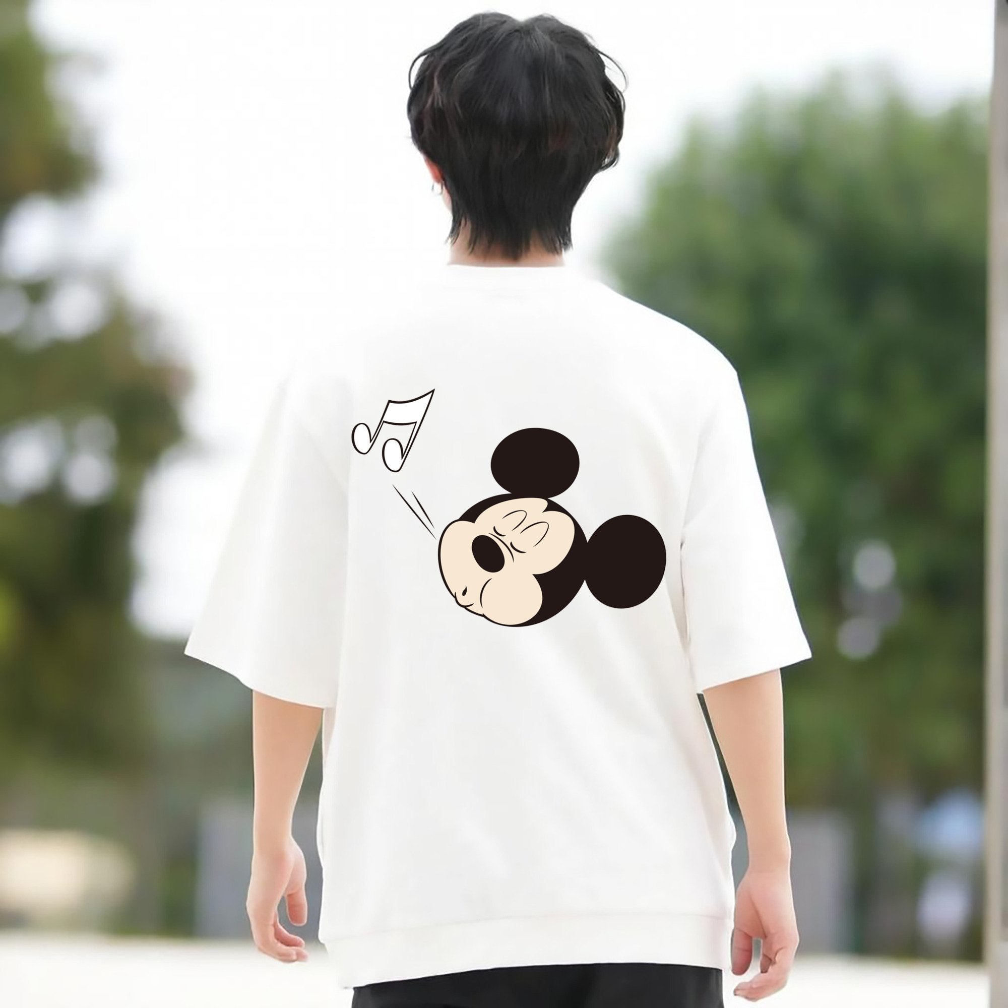ミッキーマウス Mickey Mouse 綿100％ メンズ半袖Tシャツ（バックプリント） 通気性