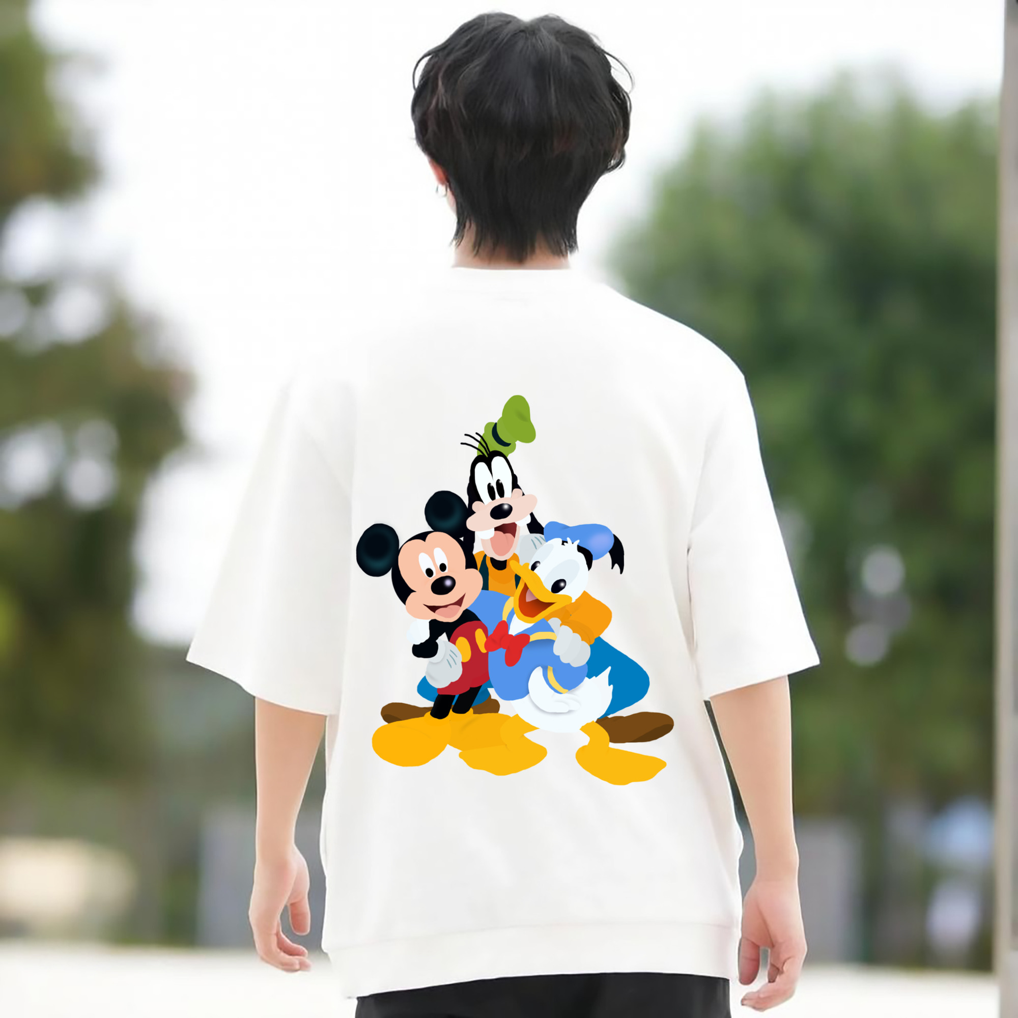 ミッキーマウス Mickey Mouse 綿100％ メンズ半袖Tシャツ（バックプリント） 通気性