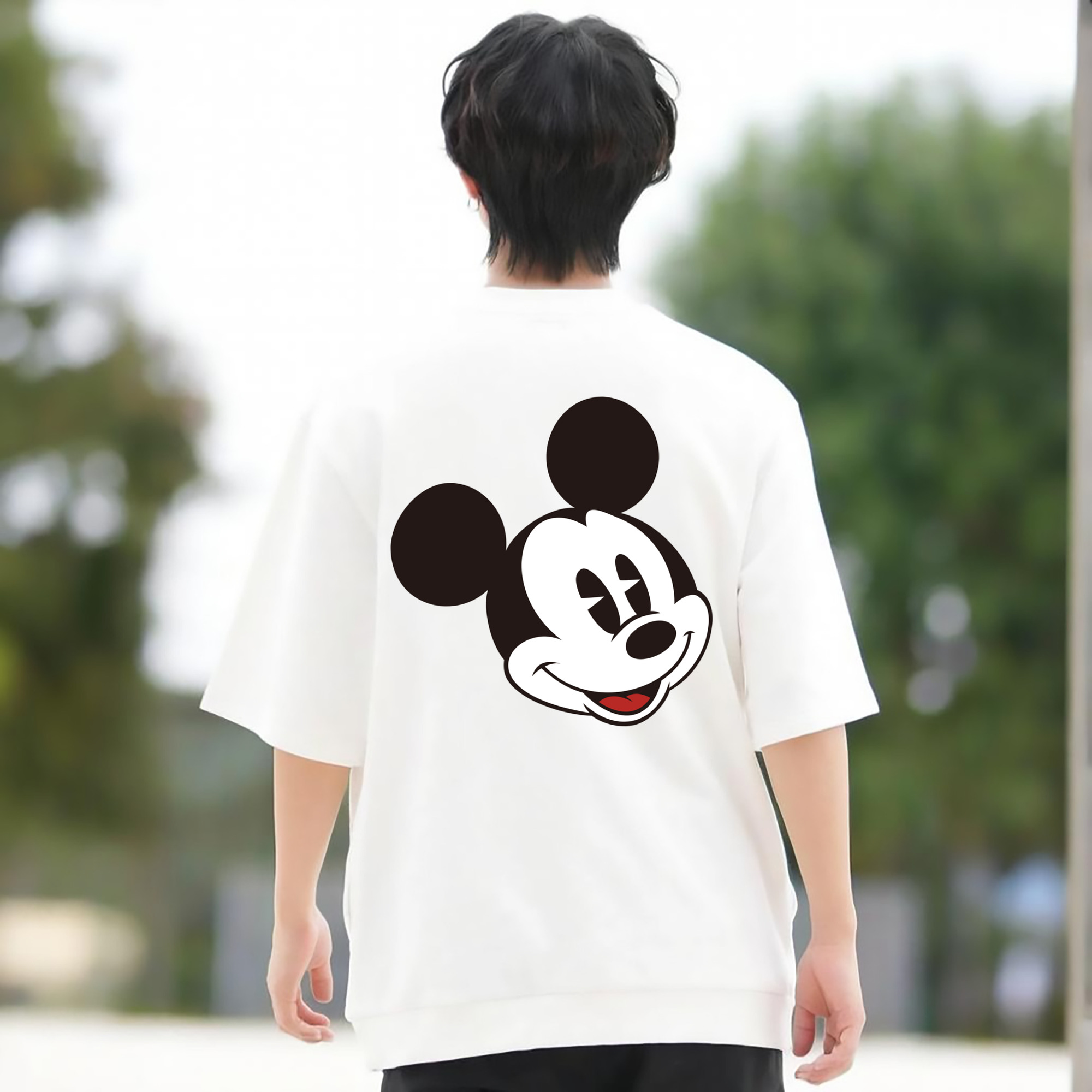 ミッキーマウス Mickey Mouse 綿100％ メンズ半袖Tシャツ（バックプリント） 通気性