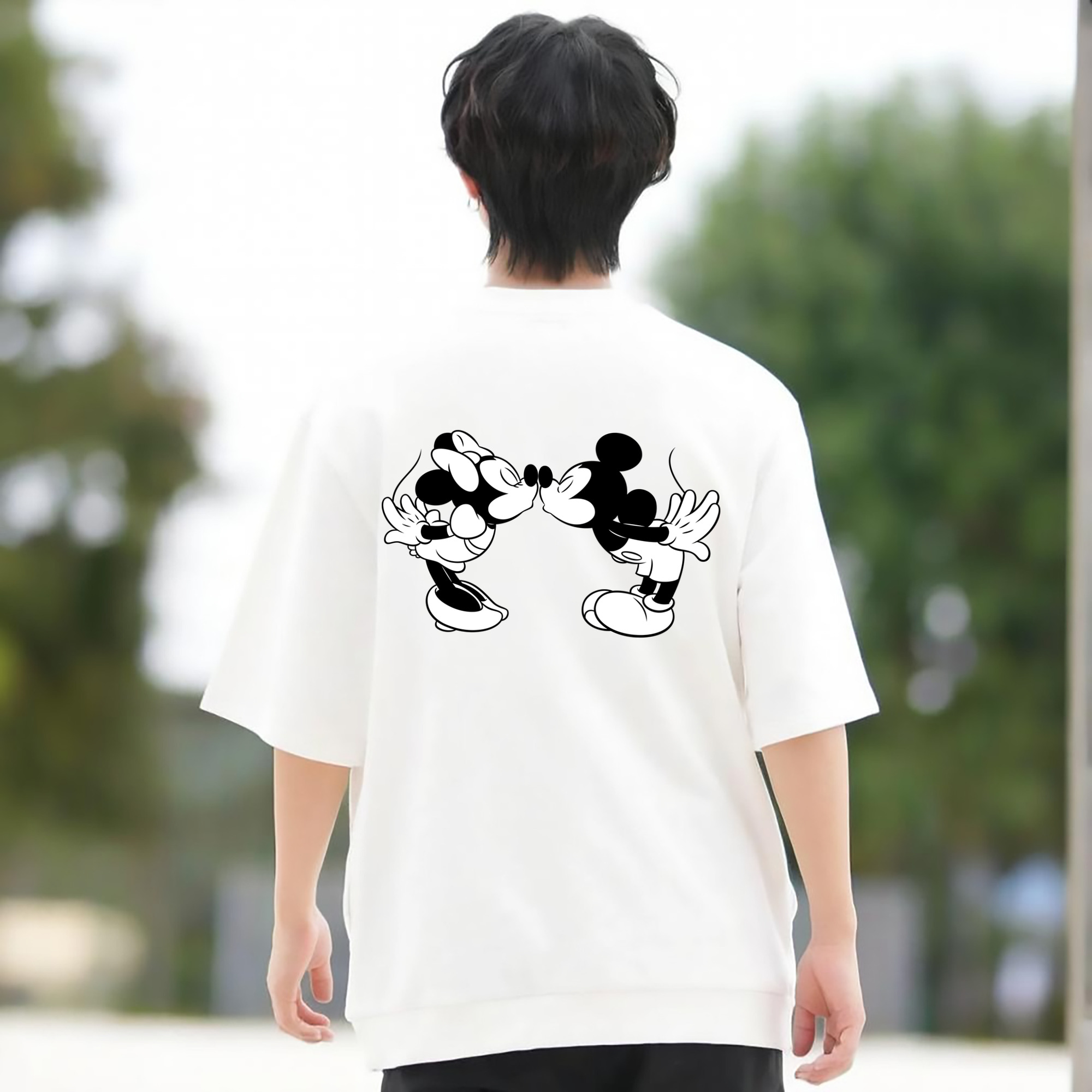 ミッキーマウス Mickey Mouse 綿100％ メンズ半袖Tシャツ（バックプリント） 通気性