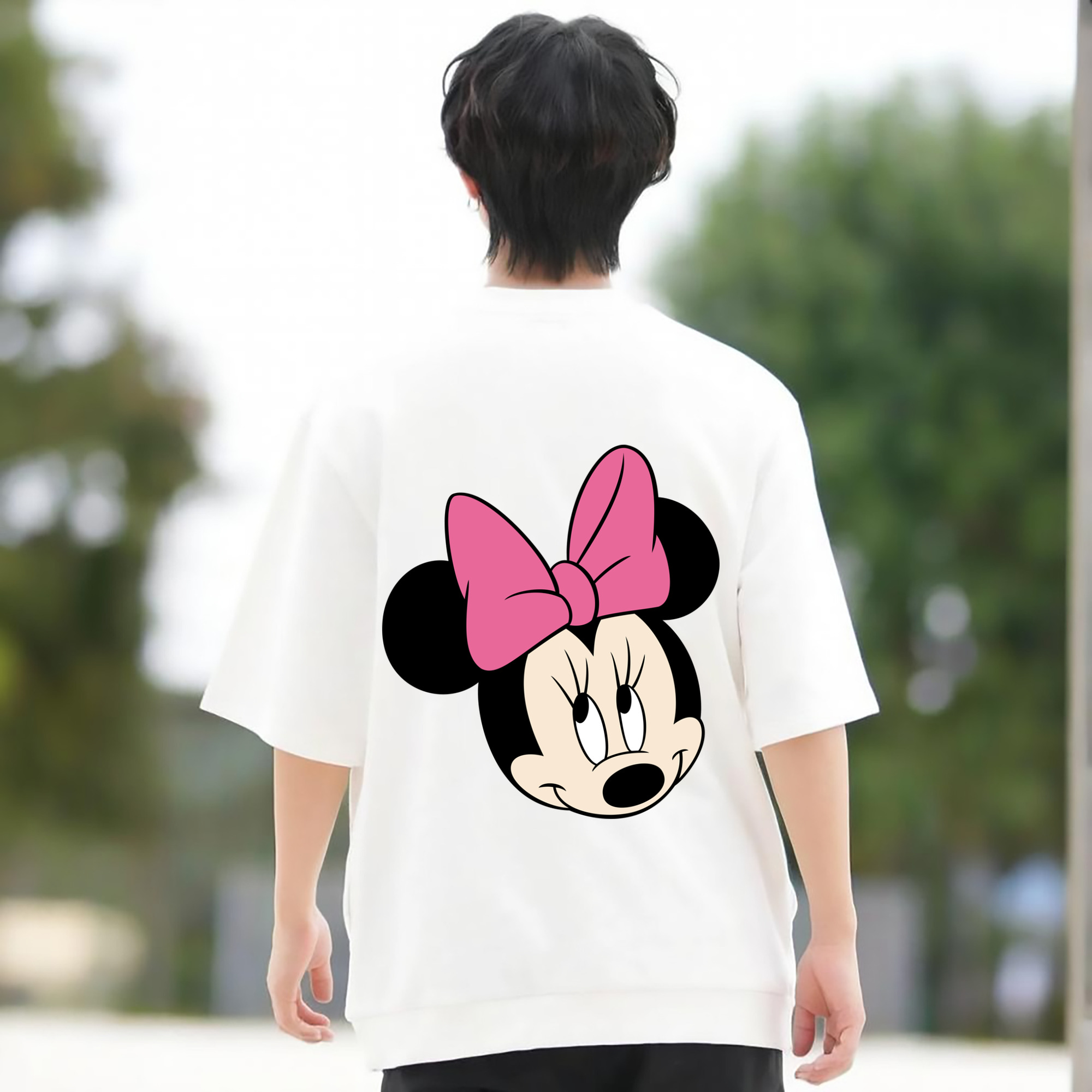 ミッキーマウス Mickey Mouse 綿100％ メンズ半袖Tシャツ（バックプリント） 通気性