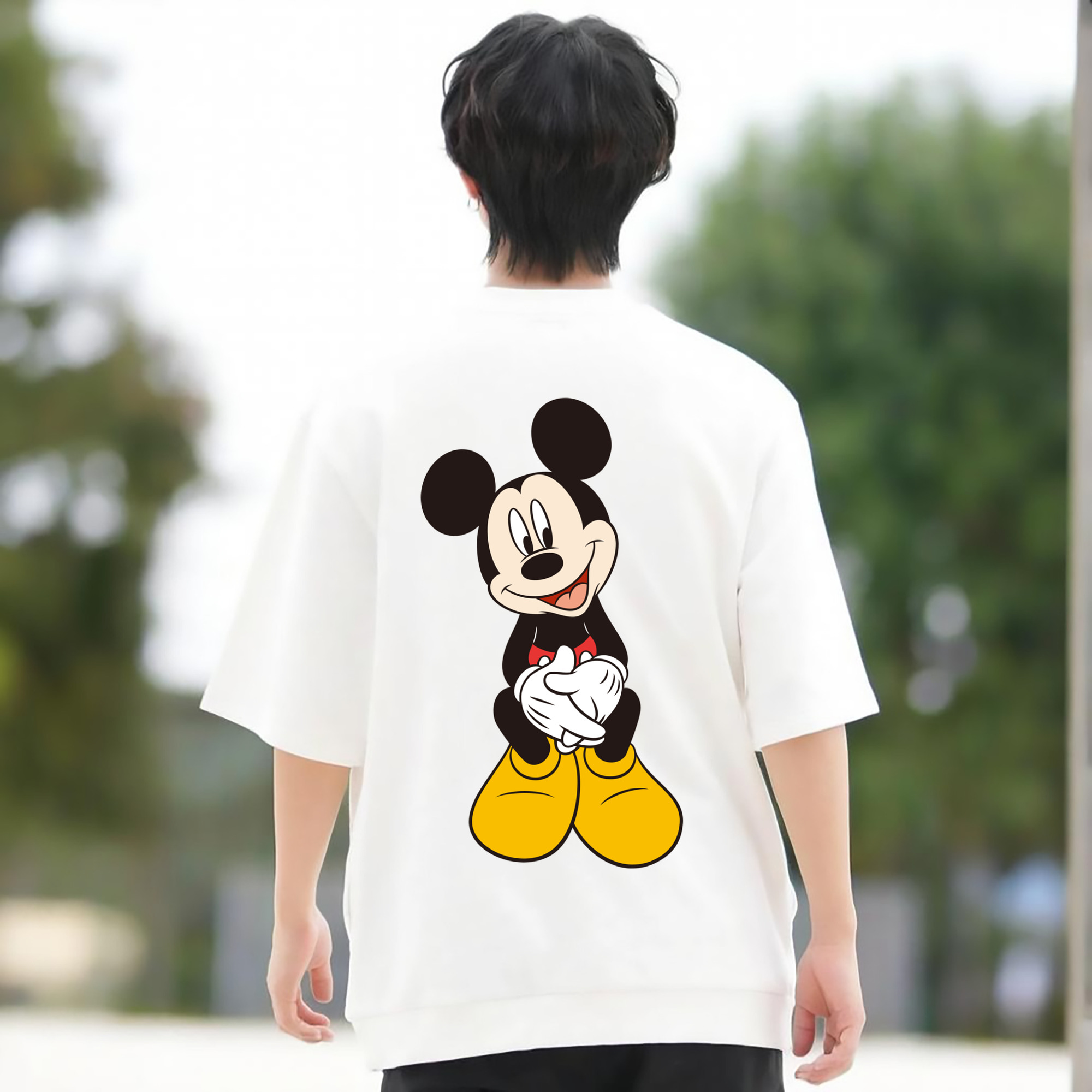 ミッキーマウス Mickey Mouse 綿100％ メンズ半袖Tシャツ（バックプリント） 通気性