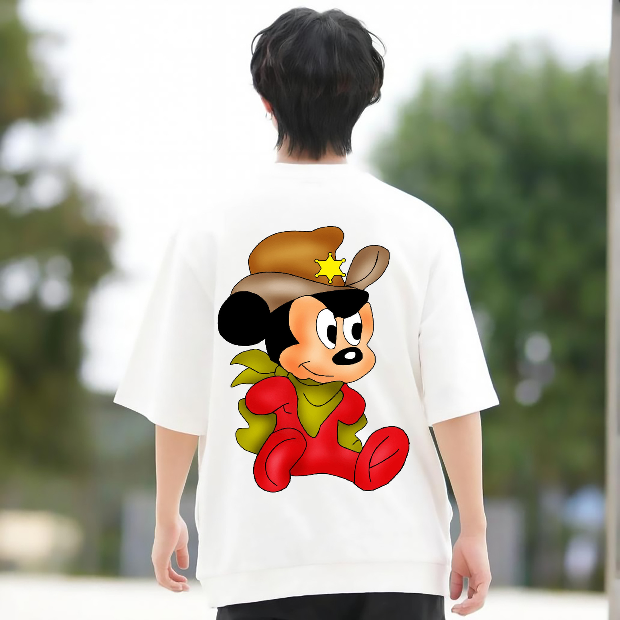 ミッキーマウス Mickey Mouse 綿100％ メンズ半袖Tシャツ（バックプリント） 通気性