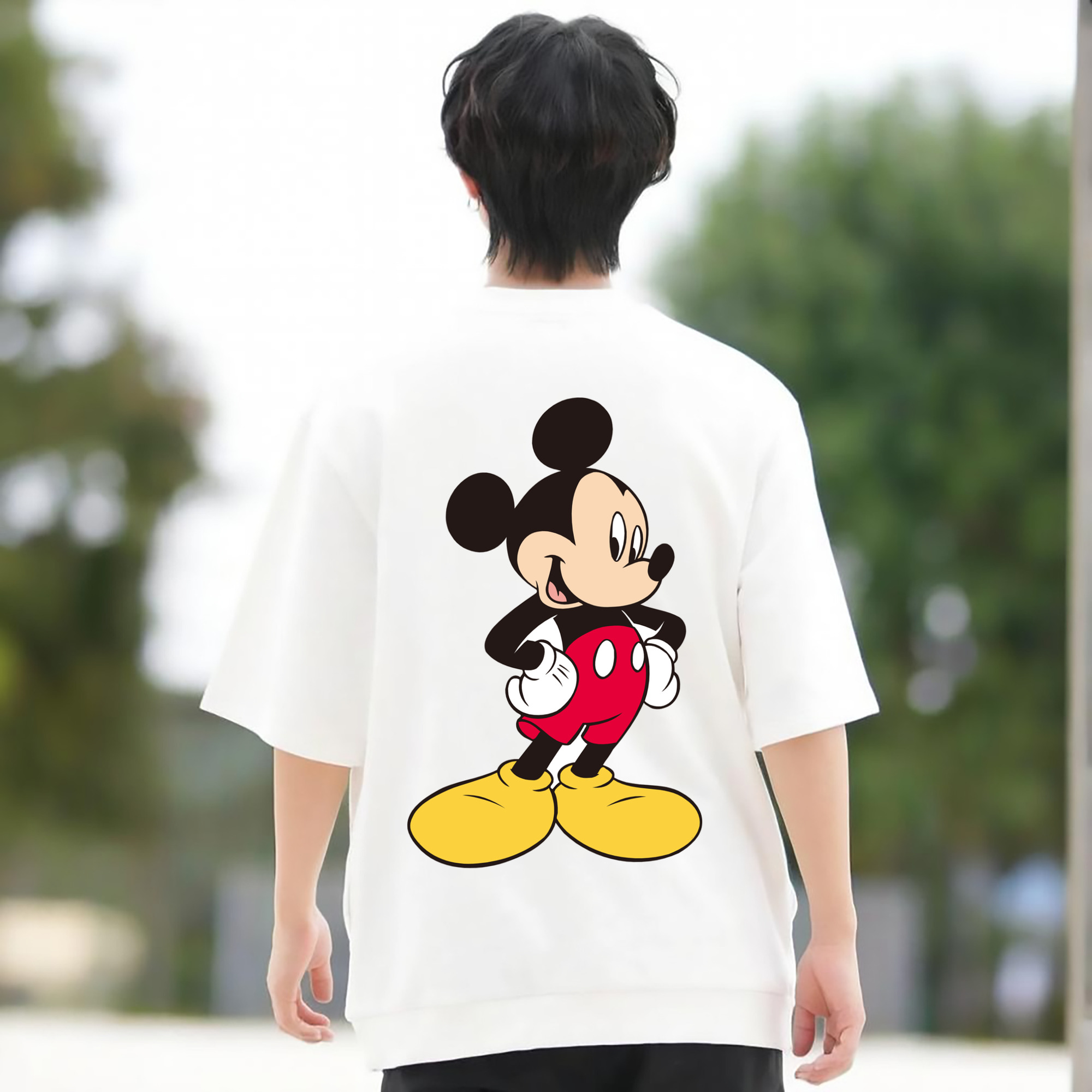 ミッキーマウス Mickey Mouse 綿100％ メンズ半袖Tシャツ（バックプリント） 通気性