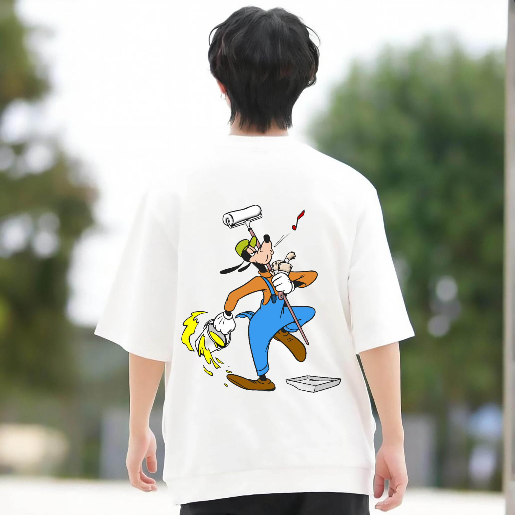 ミッキーマウス Mickey Mouse 綿100％ メンズ半袖Tシャツ（バックプリント） 通気性