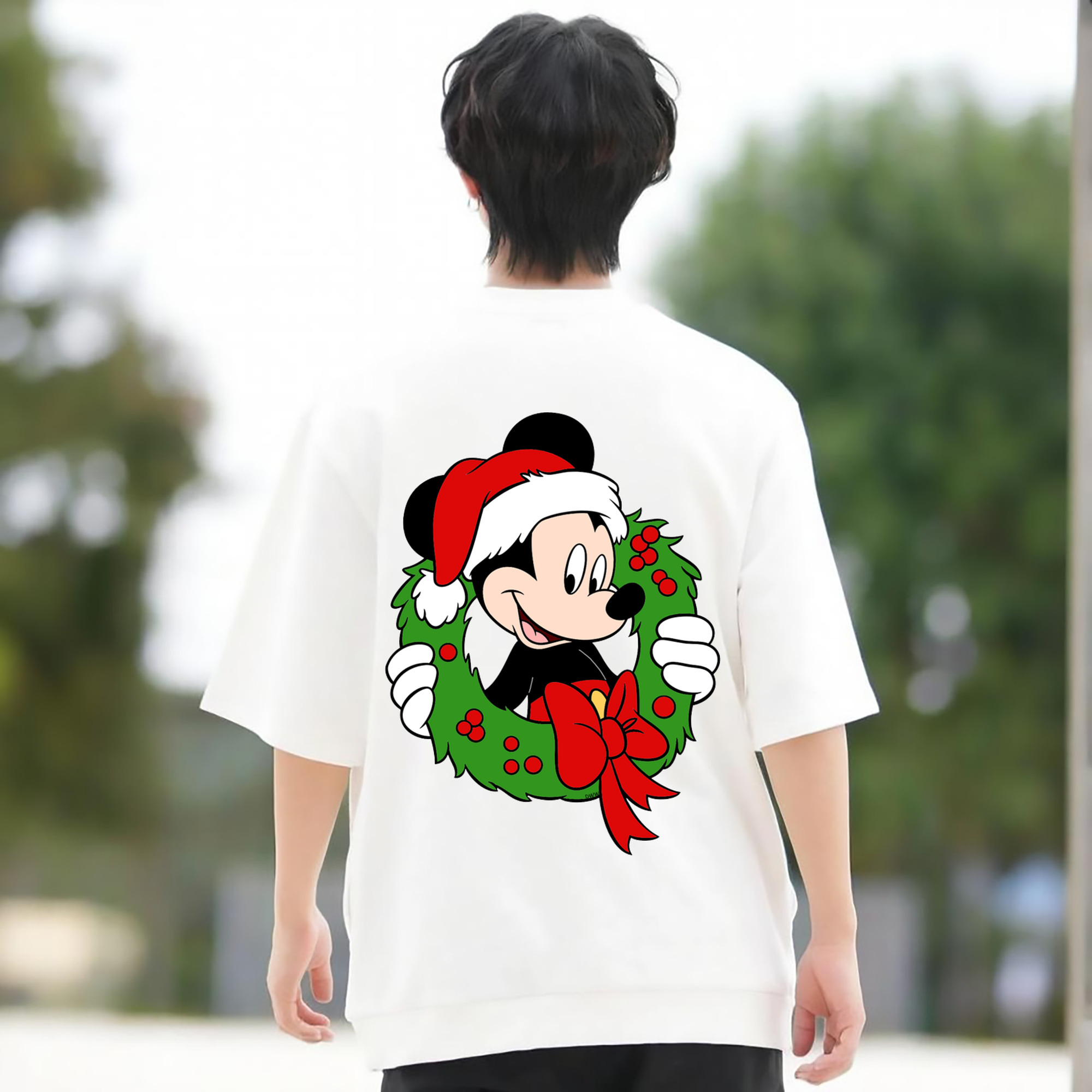 ミッキーマウス Mickey Mouse 綿100％ メンズ半袖Tシャツ（バックプリント） 通気性