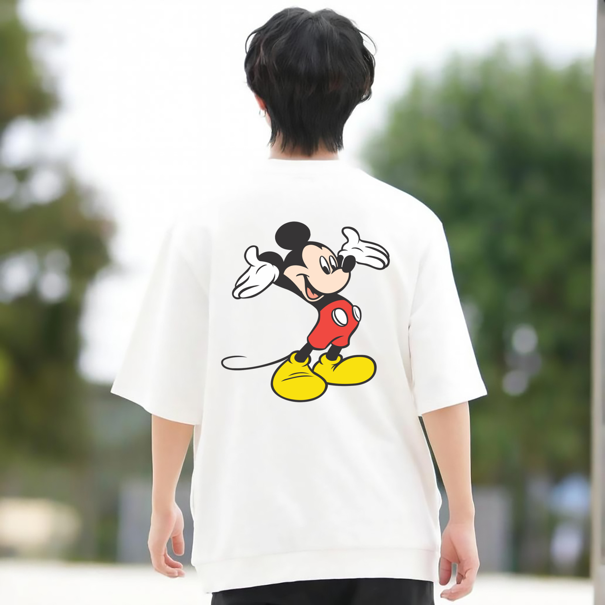 ミッキーマウス Mickey Mouse 綿100％ メンズ半袖Tシャツ（バックプリント） 通気性