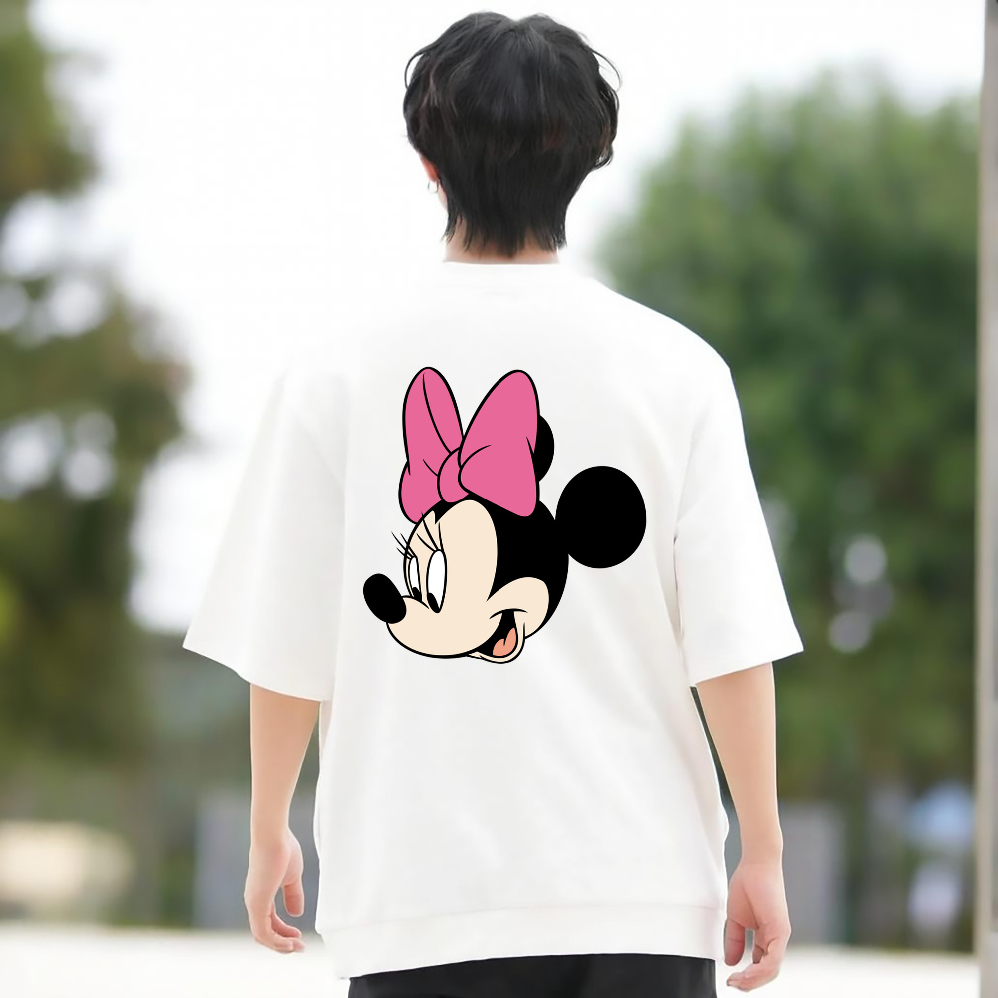 ミッキーマウス Mickey Mouse 綿100％ メンズ半袖Tシャツ（バックプリント） 通気性