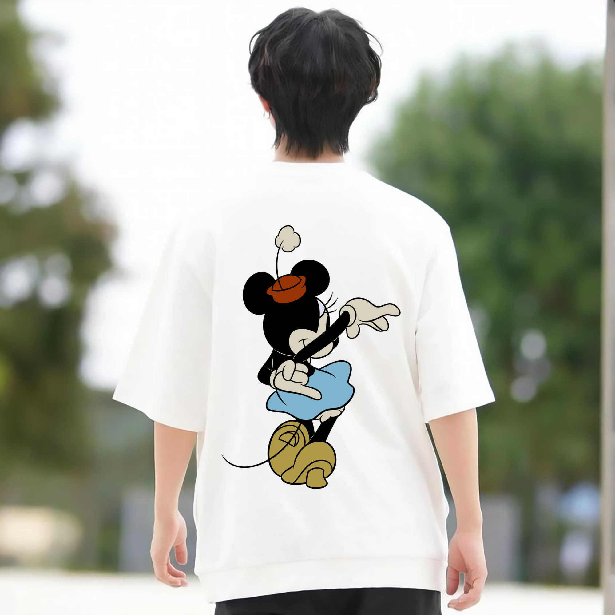 ミッキーマウス Mickey Mouse 綿100％ メンズ半袖Tシャツ（バックプリント） 通気性