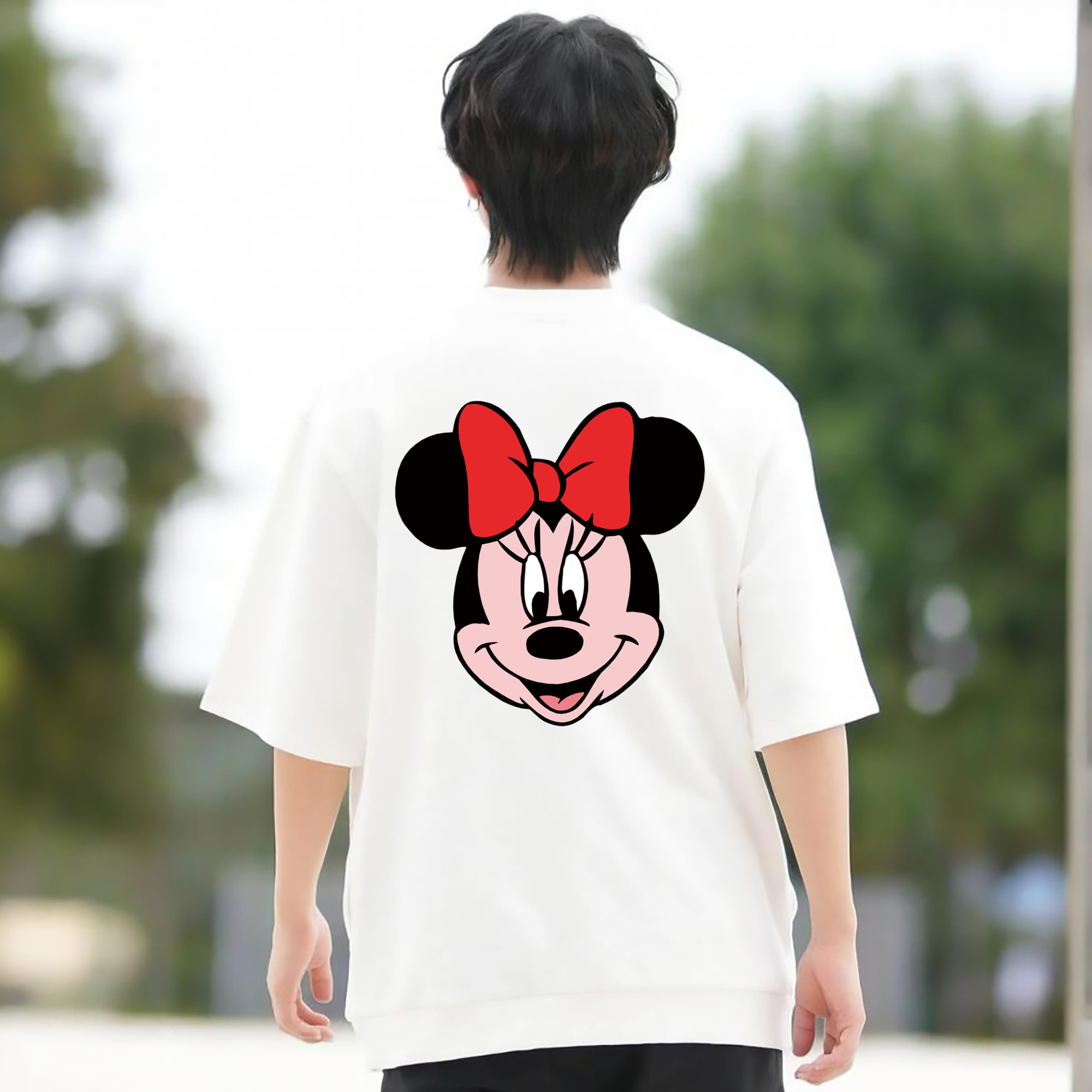 ミッキーマウス Mickey Mouse 綿100％ メンズ半袖Tシャツ（バックプリント） 通気性