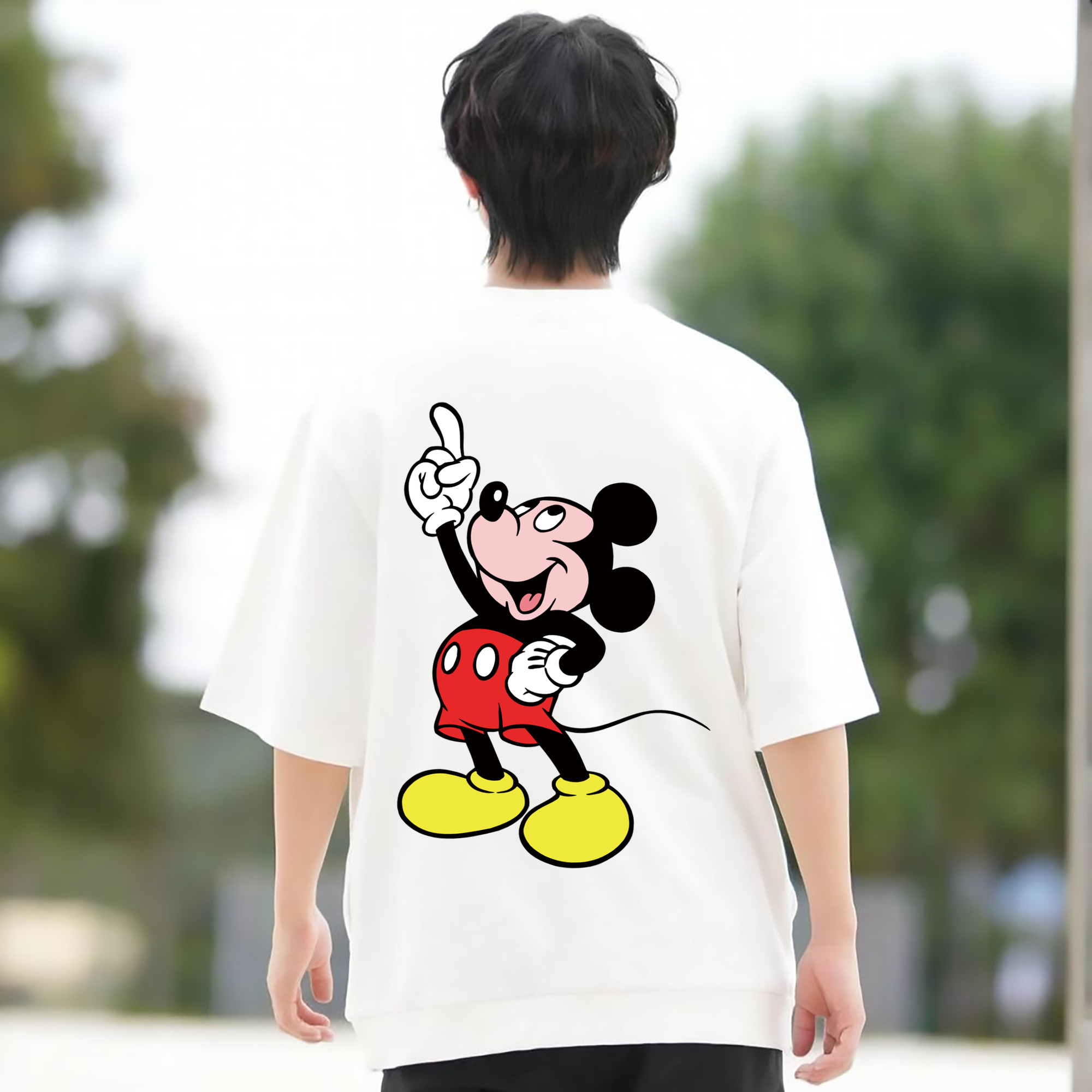 ミッキーマウス Mickey Mouse 綿100％ メンズ半袖Tシャツ（バックプリント） 通気性
