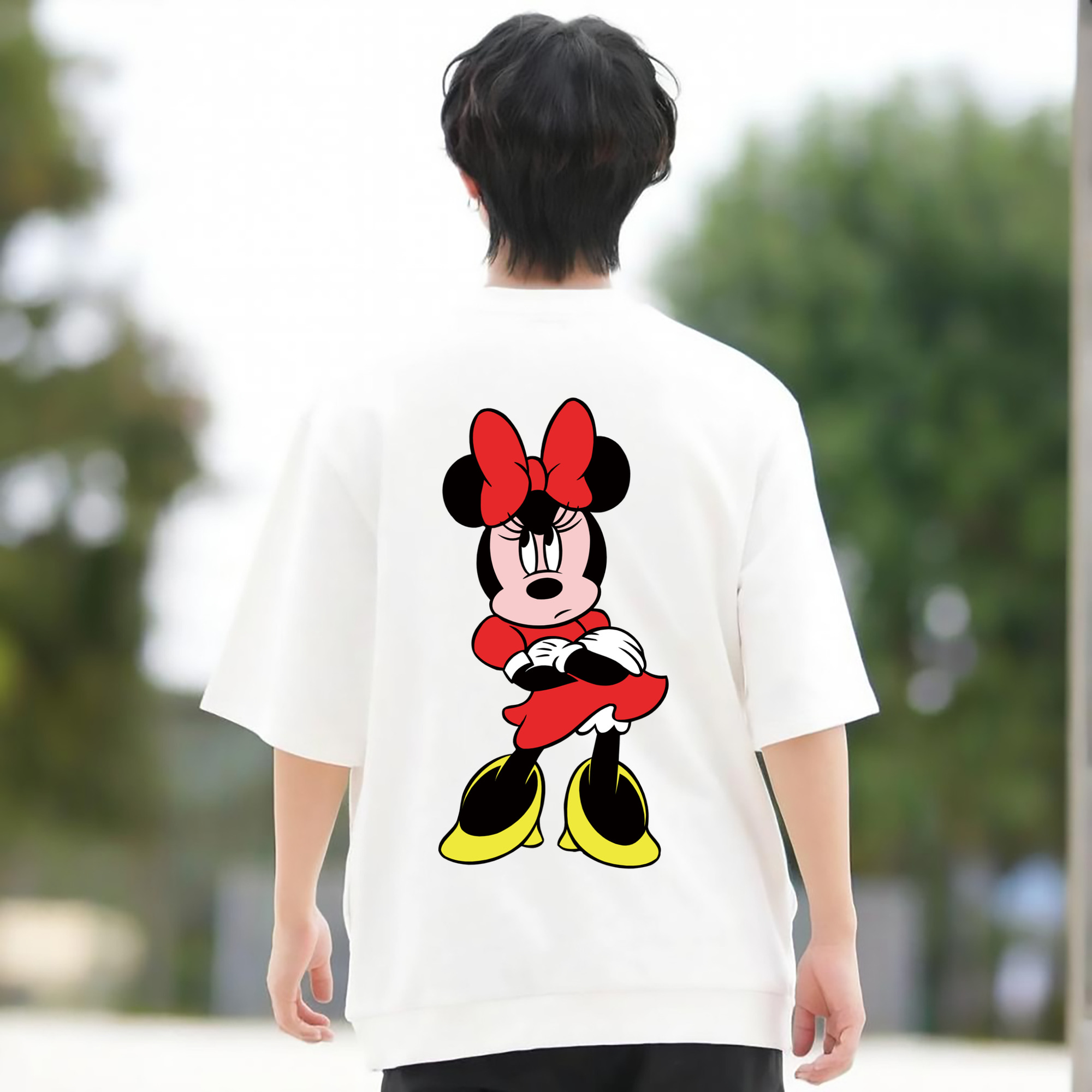 ミッキーマウス Mickey Mouse 綿100％ メンズ半袖Tシャツ（バックプリント） 通気性
