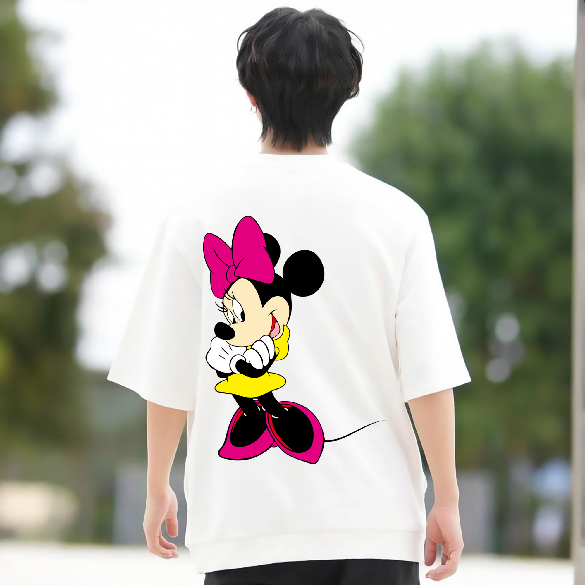 ミッキーマウス Mickey Mouse 綿100％ メンズ半袖Tシャツ（バックプリント） 通気性