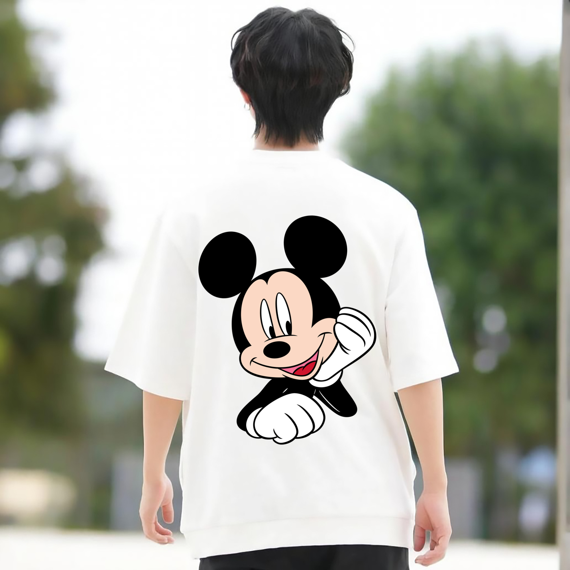 ミッキーマウス Mickey Mouse 綿100％ メンズ半袖Tシャツ（バックプリント） 通気性