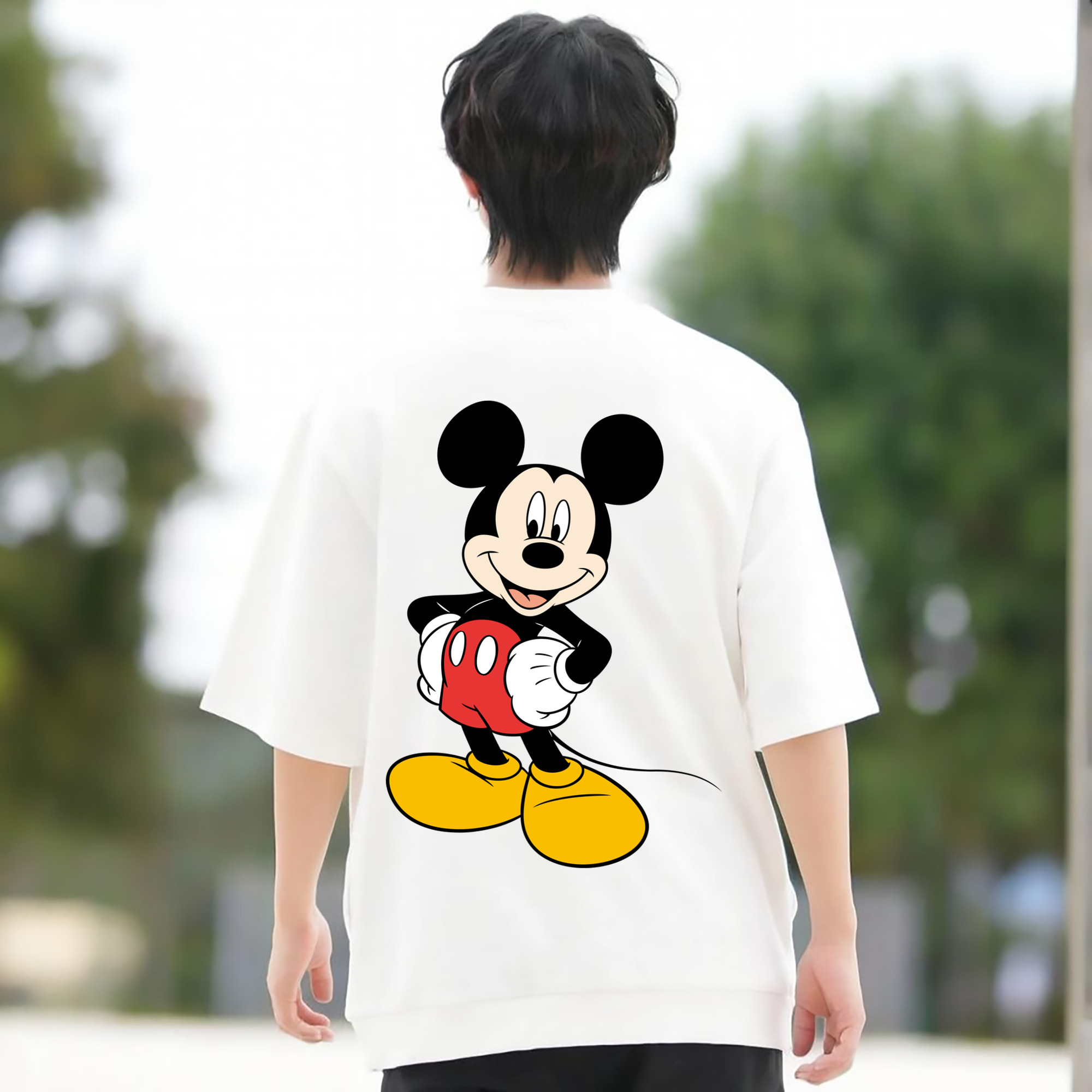 ミッキーマウス Mickey Mouse 綿100％ メンズ半袖Tシャツ（バックプリント） 通気性